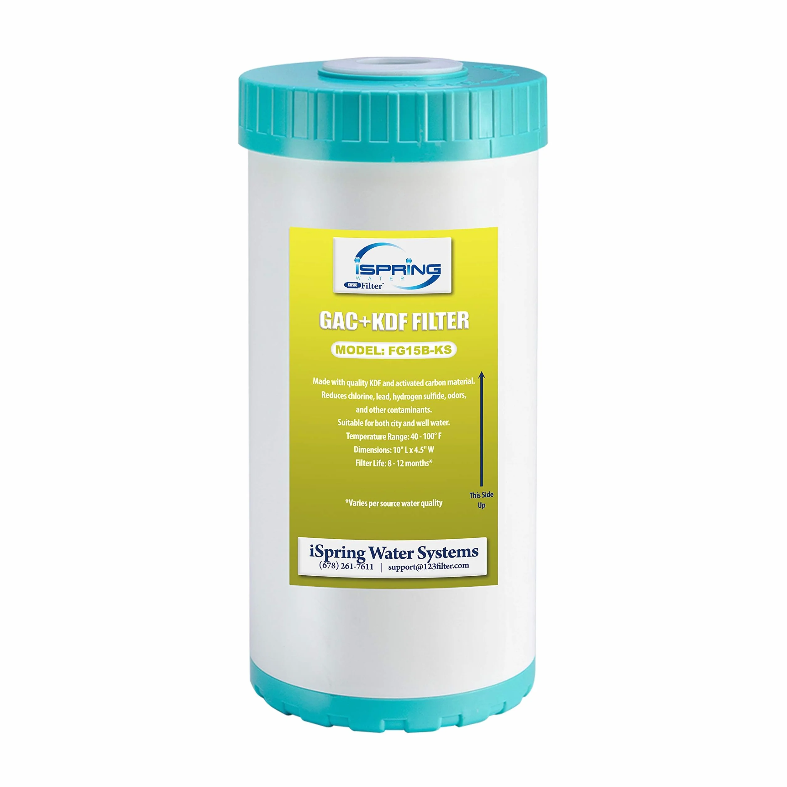 iSpring FG15B-KS Cartucho de repuesto para filtro de carbono GAC y KDF de gran capacidad para conexión directa bajo el fregadero US21B, 10" x 4.5"
