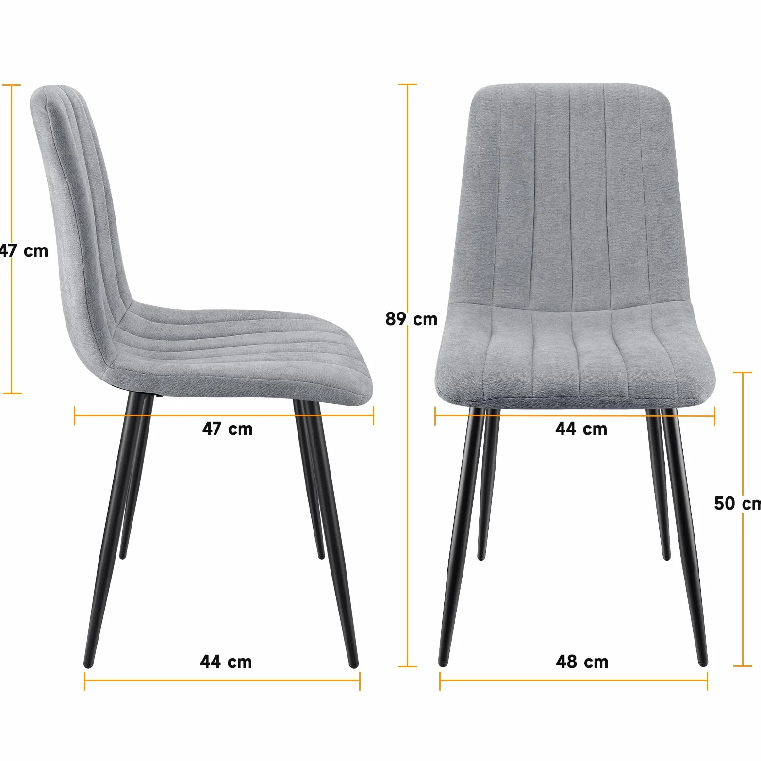 Juego De 6 Sillas De Comedor, Sillas Cocina con Tela De Lino Y Patas De Metal Negro,Silla De Dormitorio,Silla Acolchada,Silla De SalóN,Sillas Comedor Modernas-Gray