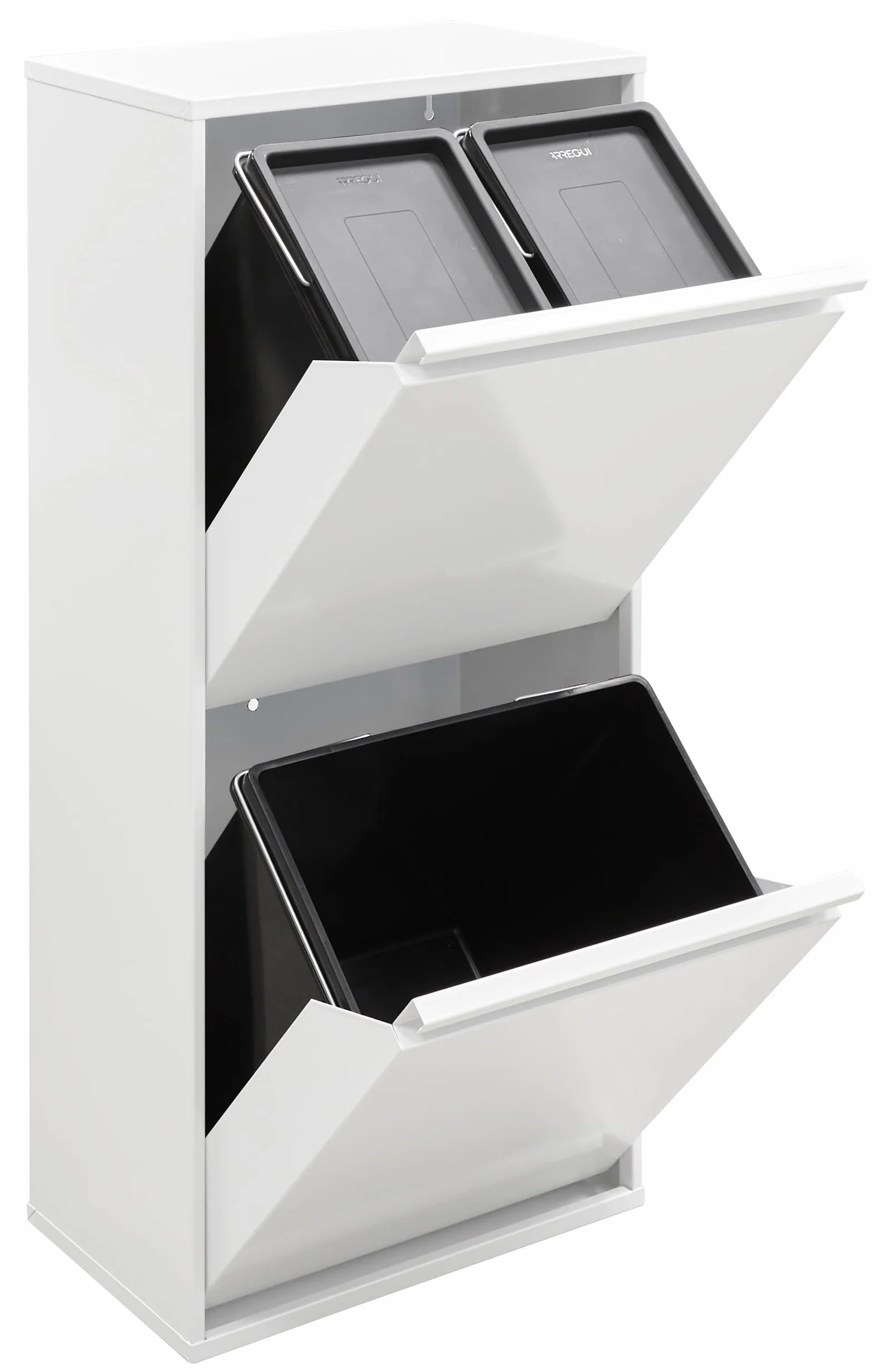 Arregui Basic CR401-B Cubo de Basura y Reciclaje de 3 Compartimentos | 11+11+23 L (45 L) | con Cubetas para Envases y Orgánico | Cubos de Basura de Cocina | Contenedores de Reciclaje | blanco