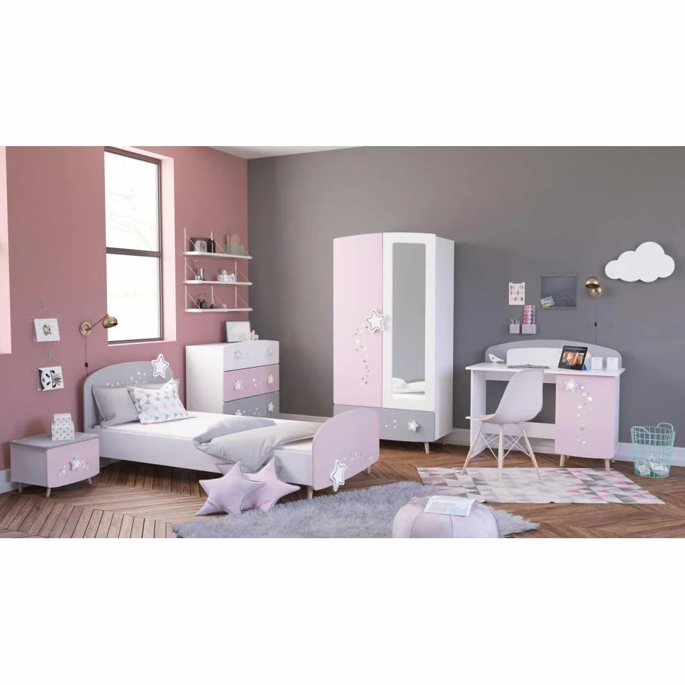 Befara CÓMODA Infantil Cosmos, Blanco Mate/Gris/Rosa, 87 x 41 x 86,5 cm, Comoda Infantil Rosa Gris
