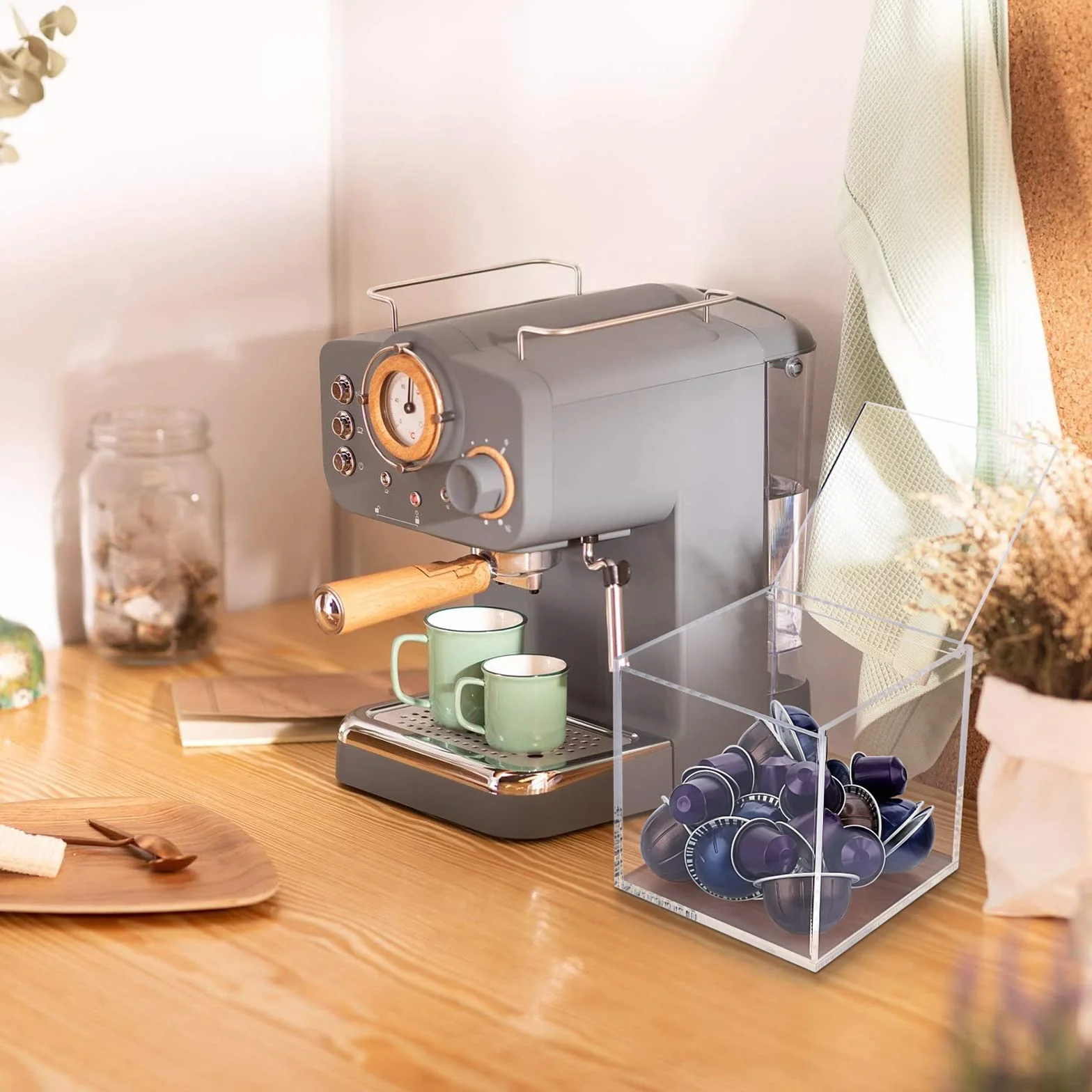 IGNPION Caja de almacenamiento acrílica para cápsulas de café con tapa 15 cm