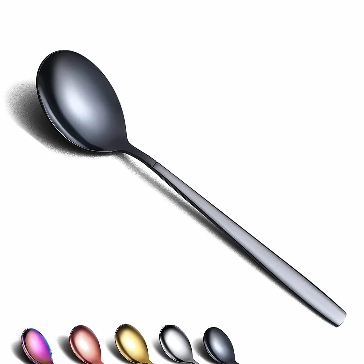 Berglander 6 cucharadas de vajilla de acero inoxidable chapado en titanio negro brillante, negro, juego de cucharas y cucharas negras