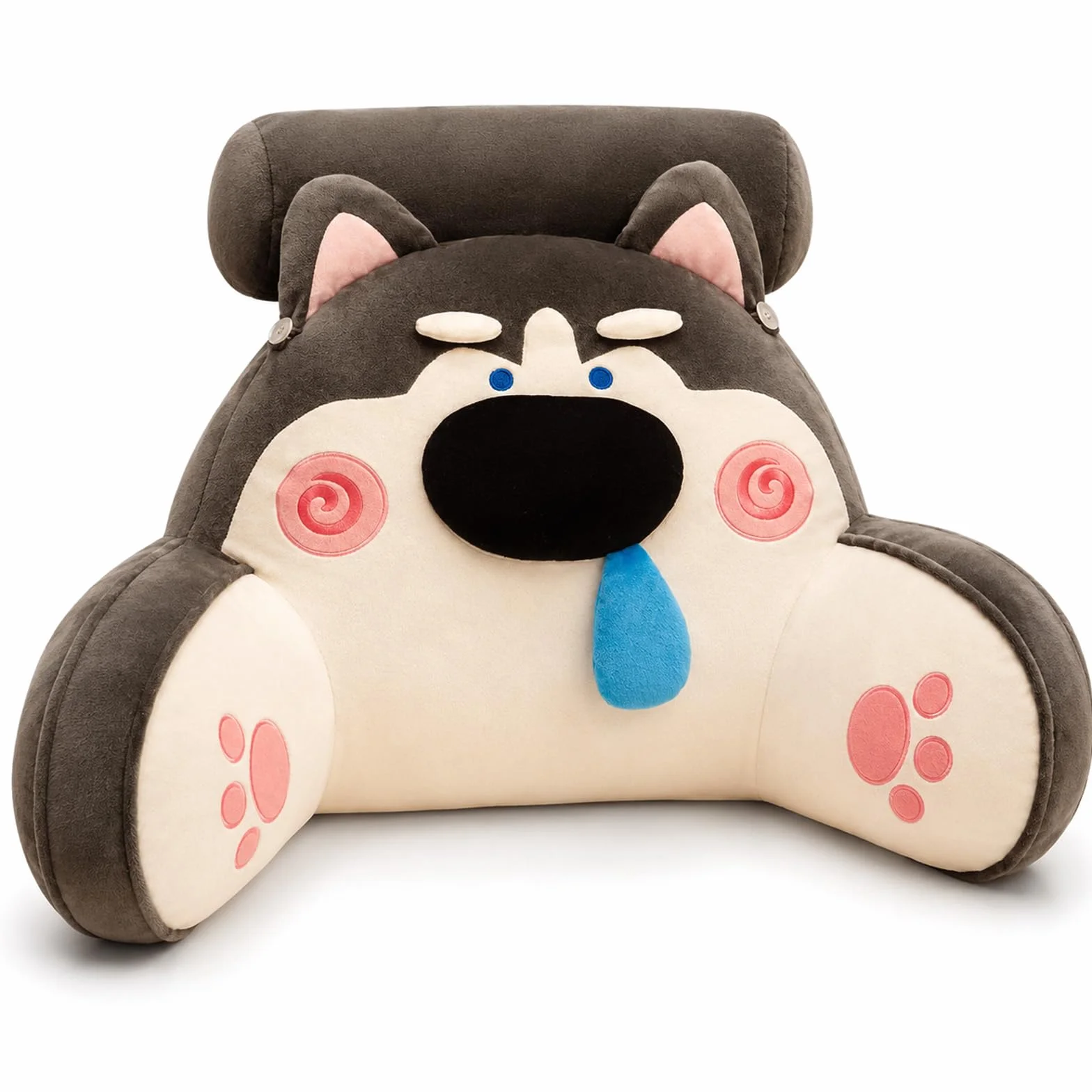 Cojín De Lectura para Cama, Peluche Suave con Relleno De PP, Cojín De Respaldo con Reposabrazos, Cojín De Lectura para TV, Gaming, Sofá, Dormitorio, Niños Y Estudiantes,Grey Dog,75X50CM