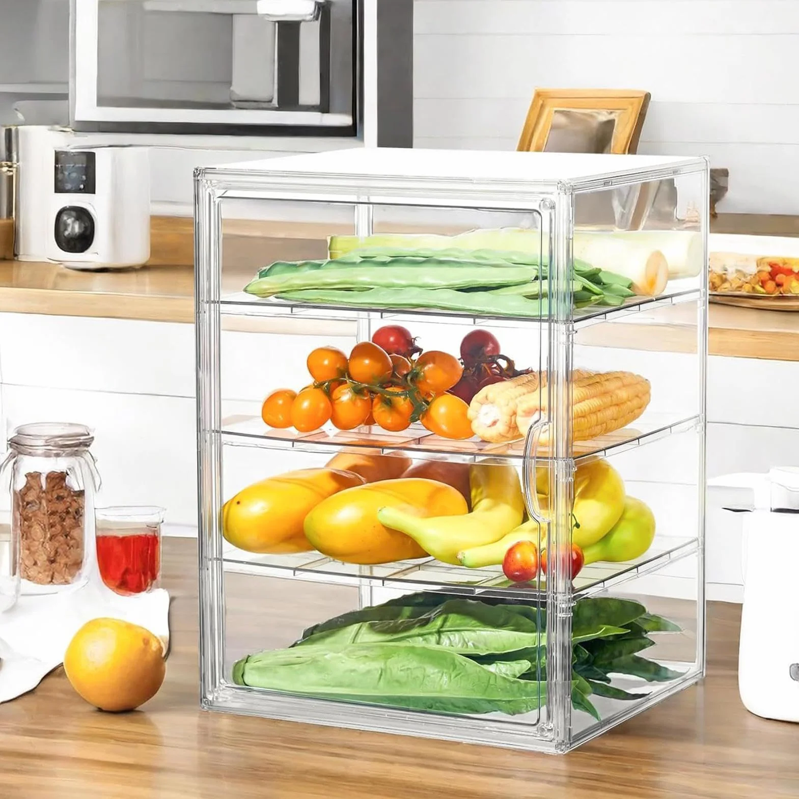Expositor De Panadería Expositor Ajustable De Acrílico Transparente | Contenedor De Pan Para Encimera De Cocina para encimera, esquina, despensa, sándwich, tostada, hogaza, masa, bollo,