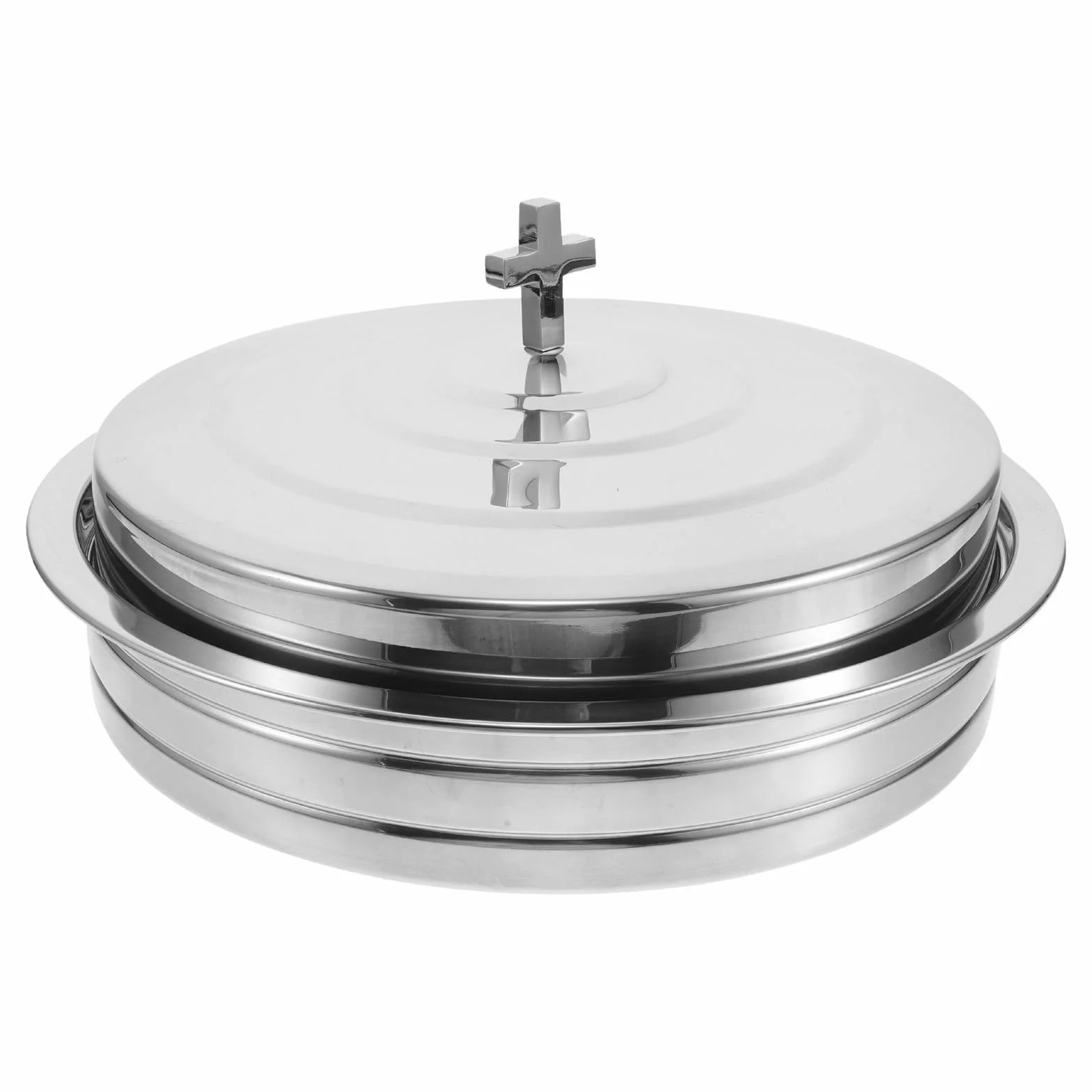 Zerodeko Bandeja de Acero Inoxidable Adecuado para Reuniones Familiares Diseño Apilable y Capacidad Grande, Plato Redondo para Suministros Iglesia para Pan de Comunión
