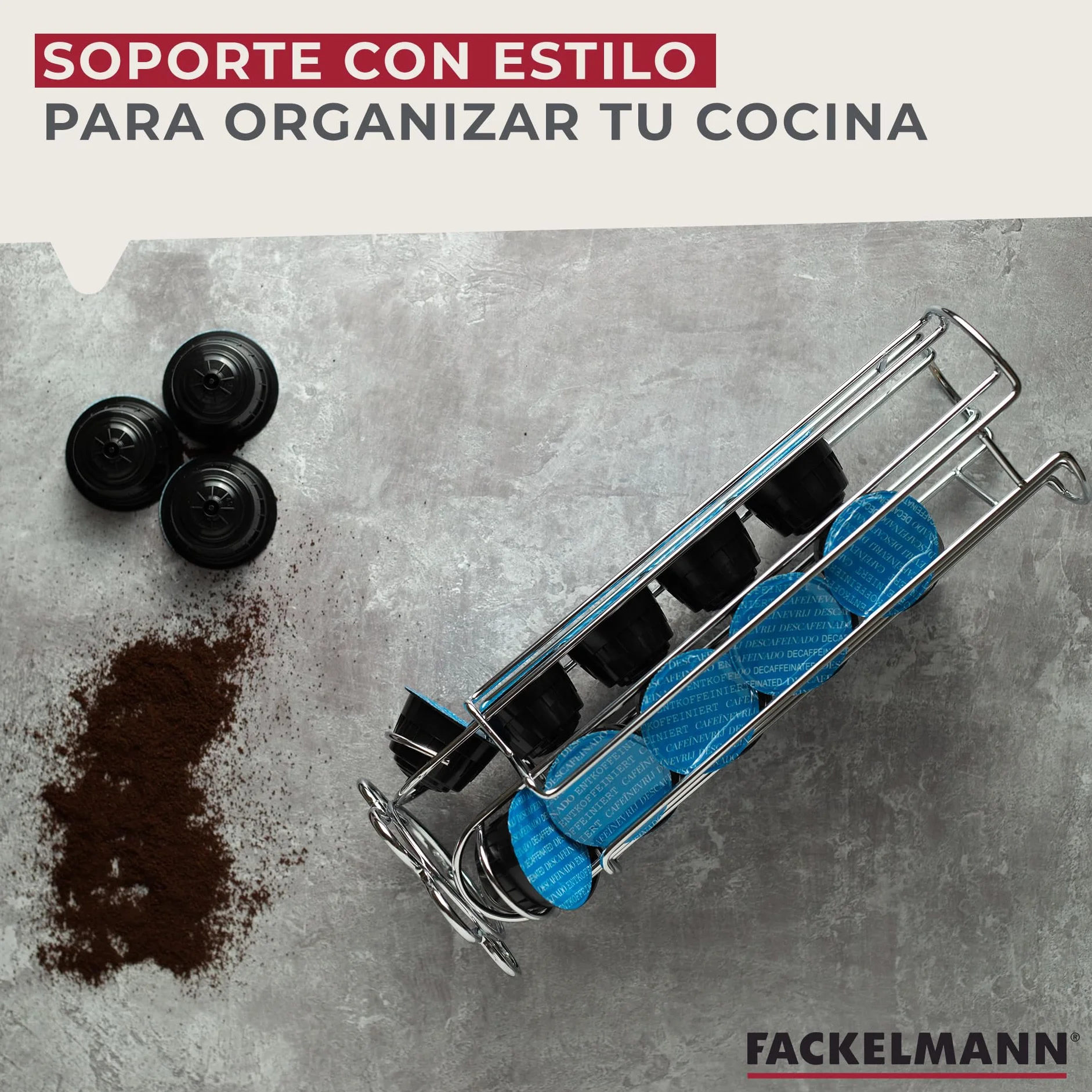 Fackelmann Dispensador de Cápsulas de Café Dolce Gusto, Soporte Vertical en Acero Cromado, 18 Cápsulas