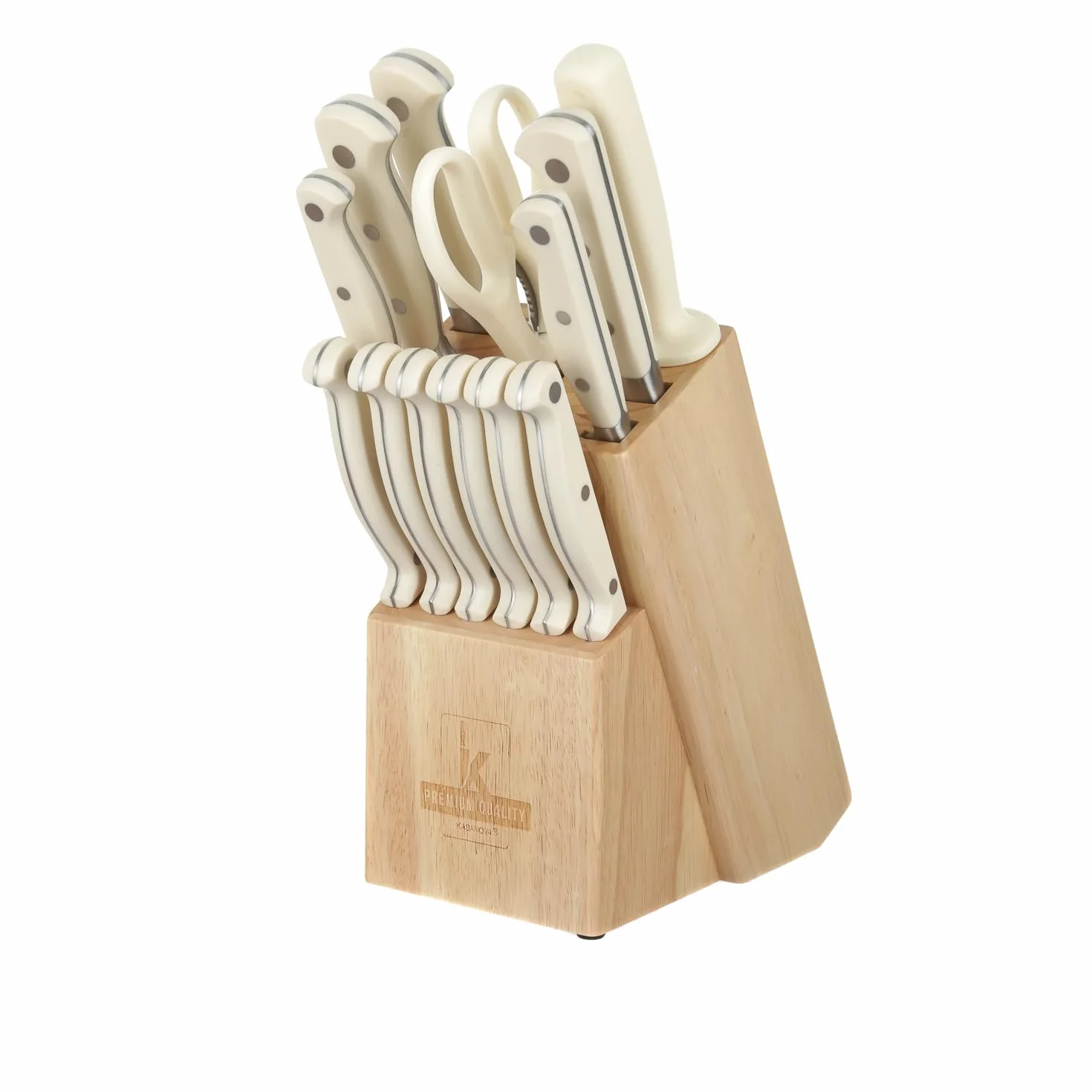 KASANOVA - Bloque de madera con 11 cuchillos, tijeras y afilador, bloque porta cuchillos de cocina, set completo para cocina