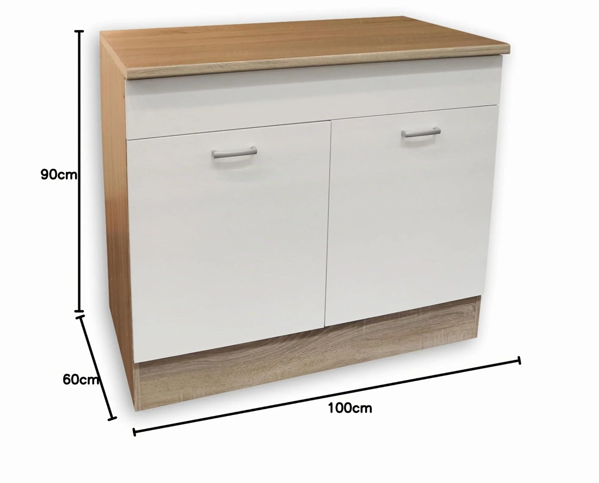 Stella Trading contemporáneo mueble bajo fregadero de cocina con acabado en roble Sonoma y blanco mate, Amplio mueble con mucho espacio de almacenamiento, 100 x 90 x 60 cm (ancho/alto/profundo)