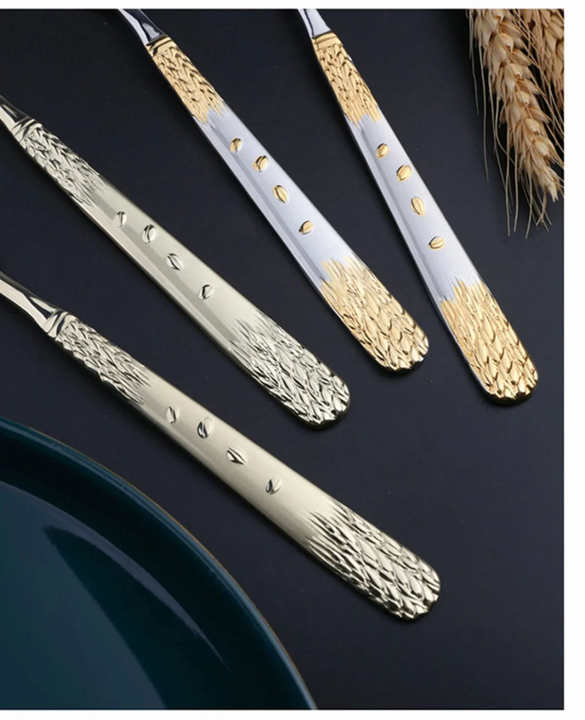 Cubiertos Plateados Y Dorados para 12 Personas, Juego De Cuchara, Tenedor Y Cuchillo De 60 Piezas, Juego De Cena Elegant Life, Cubiertos Aptos para Lavavajillas. (Servicio De Banquete para 4)