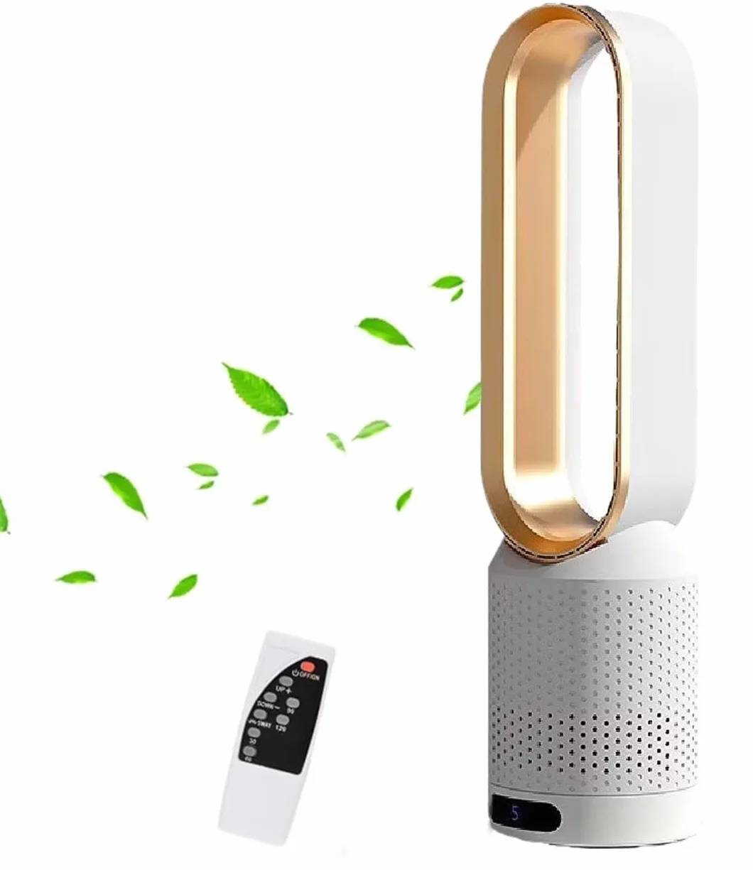 Ventilador de la Torre sin Cuchilla, oscilación 90°, 8 velocidades, Control Remoto, led Touch Sn, Modo silencioso SP para el Uso de la Oficina en casa y la Sala de Estar