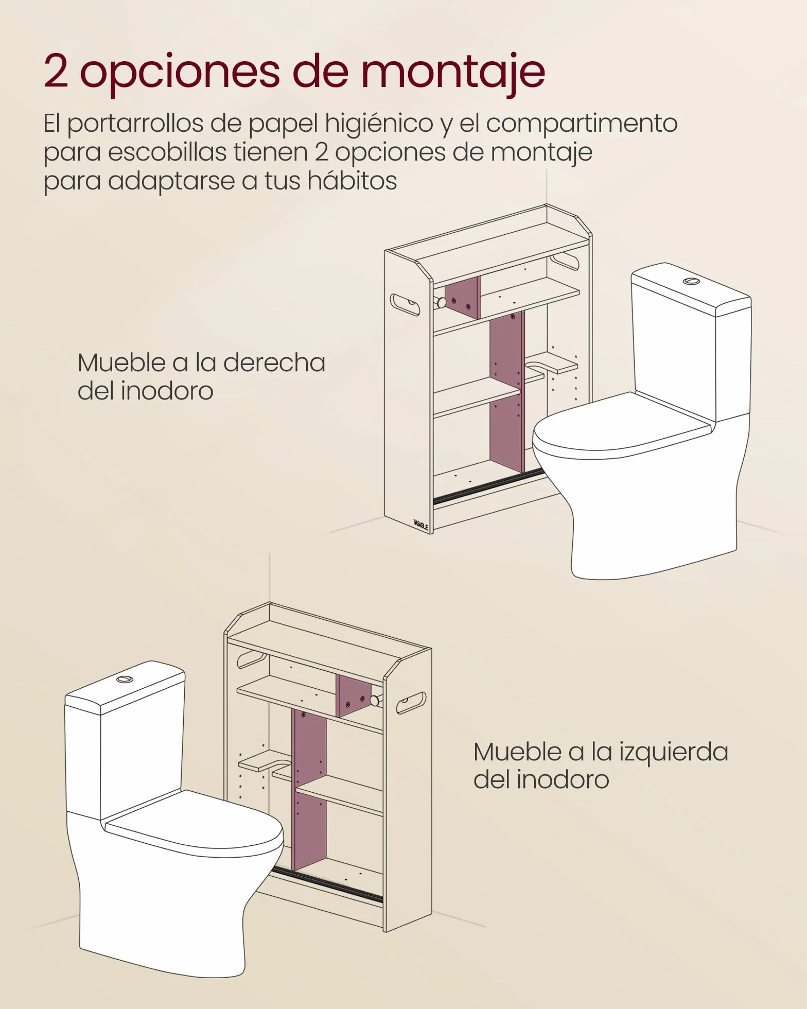 VASAGLE Armario de Baño, Ahorra Espacio, Compartimento Papel Higiénico y Escobilla, Puertas Correderas, Estantes Ajustables, Lado Inodoro, 20 x 60 x 80 cm, Blanco Nube BBC752W01