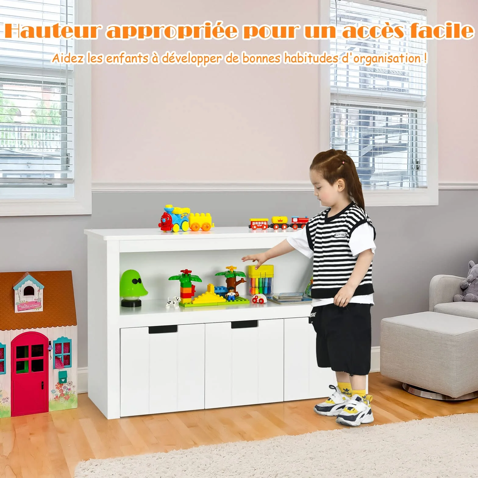 GOPLUS Armario de Almacenamiento para Juguetes para Niños, Estantería de 3 Cajones, Gran Estantería para Cubos de Almacenamiento, Armario de Almacenamiento para Habitación de Niños, 102 x 33 x 62 cm