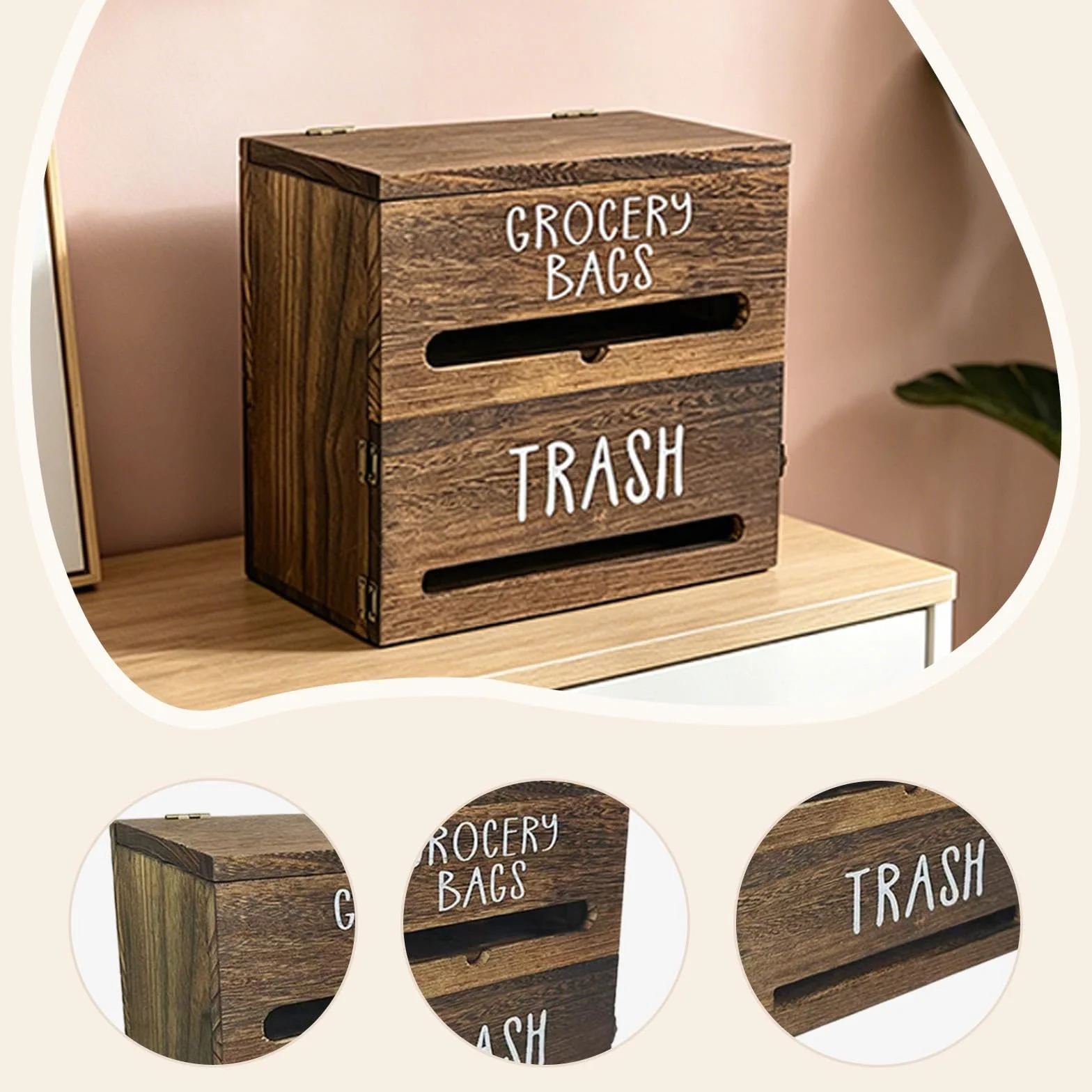 Dispensador de Bolsas de Basura para Montaje en Pared Madera Elegante Soporte para Bolsas Organizador de Espacio Multifunción Almacenaje Sencillo, Marrón Oscuro, Individual