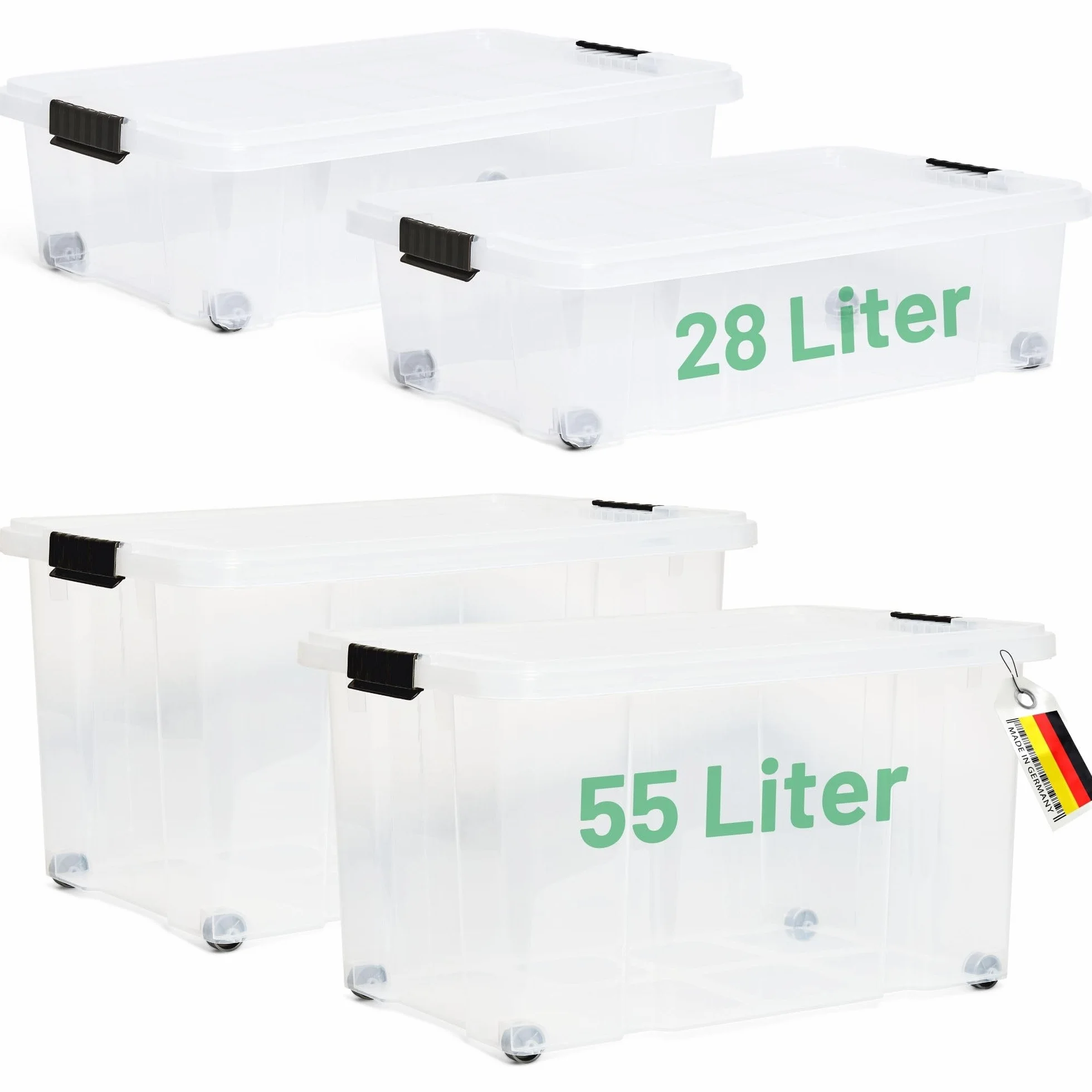 Novaliv 4 TLG Caja de almacenaje con tapa transparente 2 x 55 L + 2 x 28 L nido apilable, cierre de clip, sin BPA