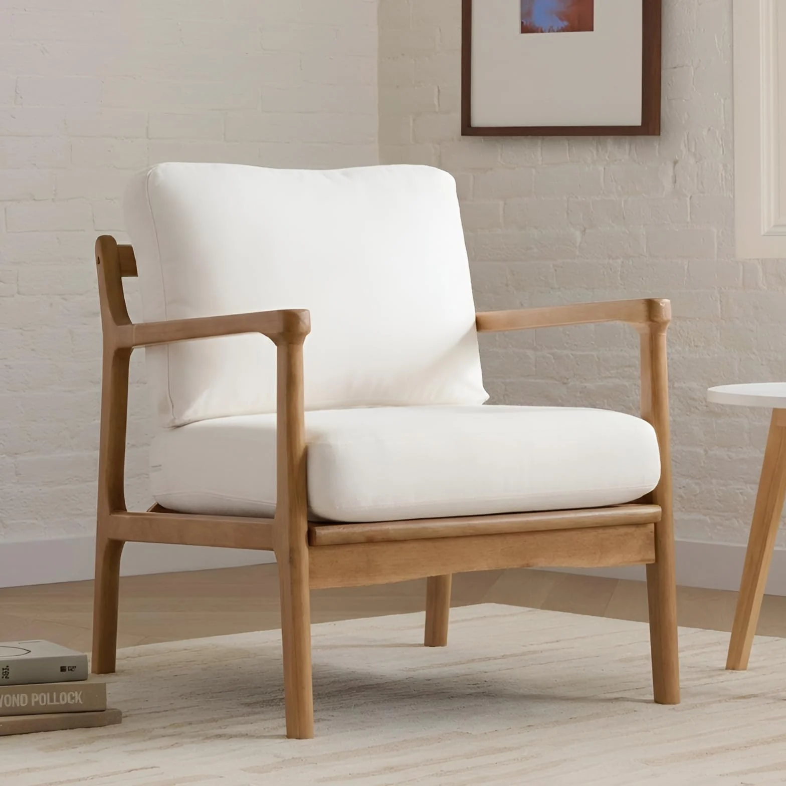 Ya-Home Bucatas de Salon con Respaldo y Cojin Suave, Sillon de Salon con Patas de Madera Durable, Silla para Salon/Dormitorio/Oficina,Beige
