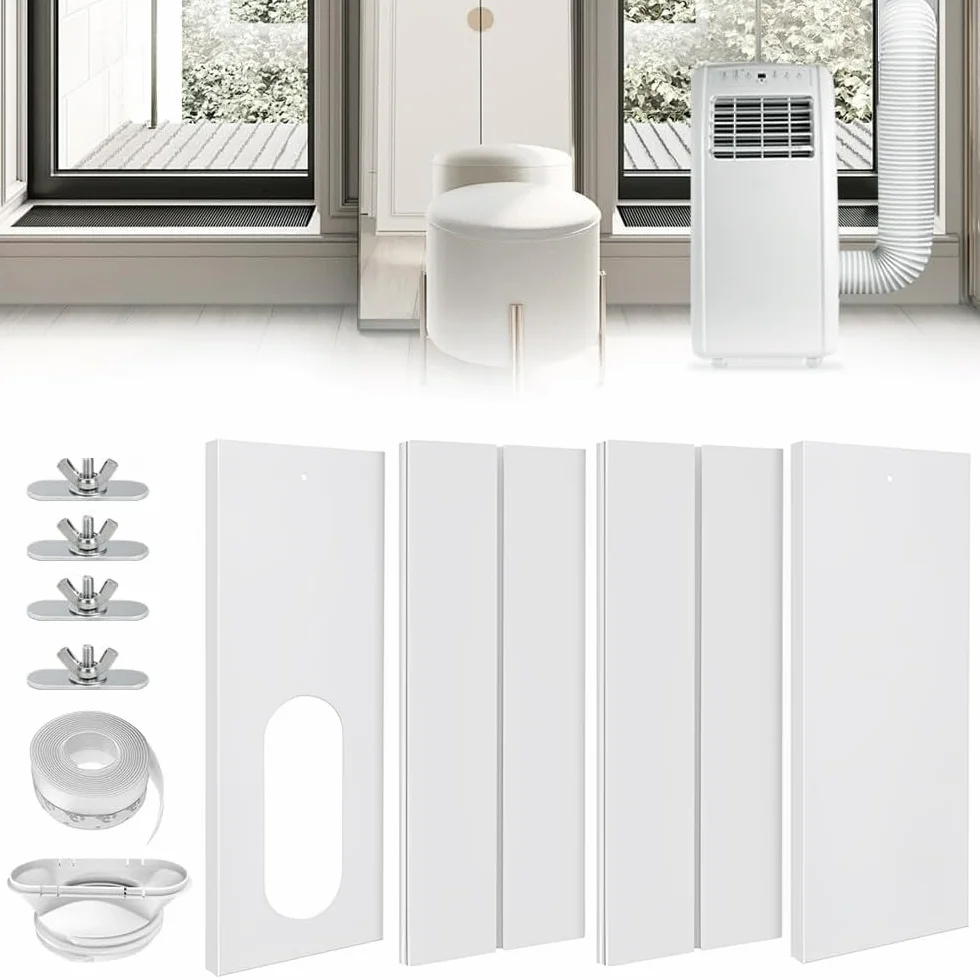 Kit Ventana Aire Acondicionado Portatil, HOVCEH 4 Piezas Kit de Ventilación de Ventanas de Aire Acondicionado 16 x 43-140 cm con Tubo de Desagüe de 13/15 cm, Kit aire Acondicionado Ventana
