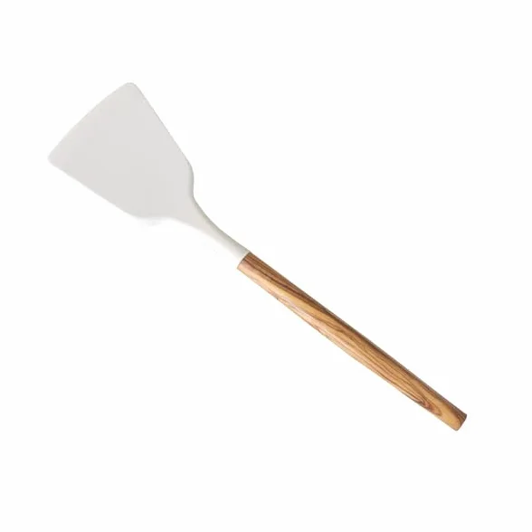 Naturally Med Espátula de silicona (blanco) con mango de madera de olivo