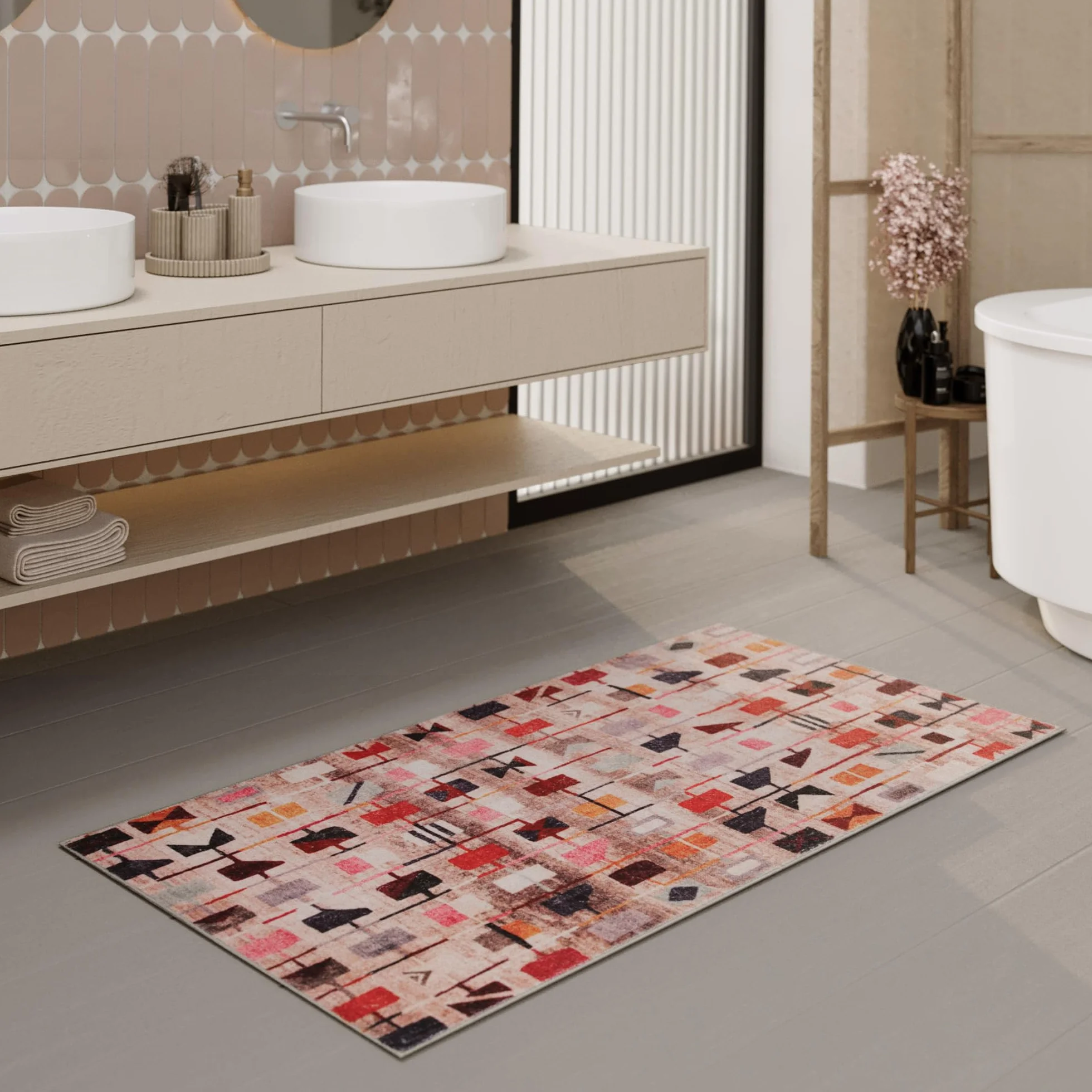 WECONhome Alfombrilla Alfombra de baño lavable y antideslizante con su diseño oriental para un elegante cuarto de baño – Nelson (70 x 120 cm, multicolor)