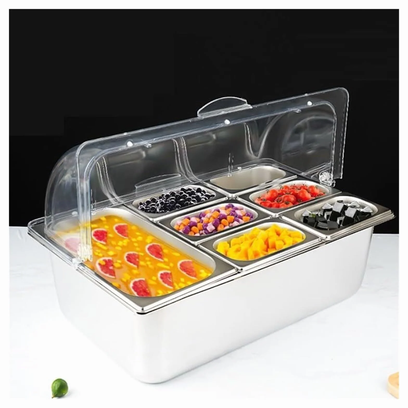 Estante de especias, dispensador de condimentos comercial con tapa transparente para restaurante, cocina, fiesta