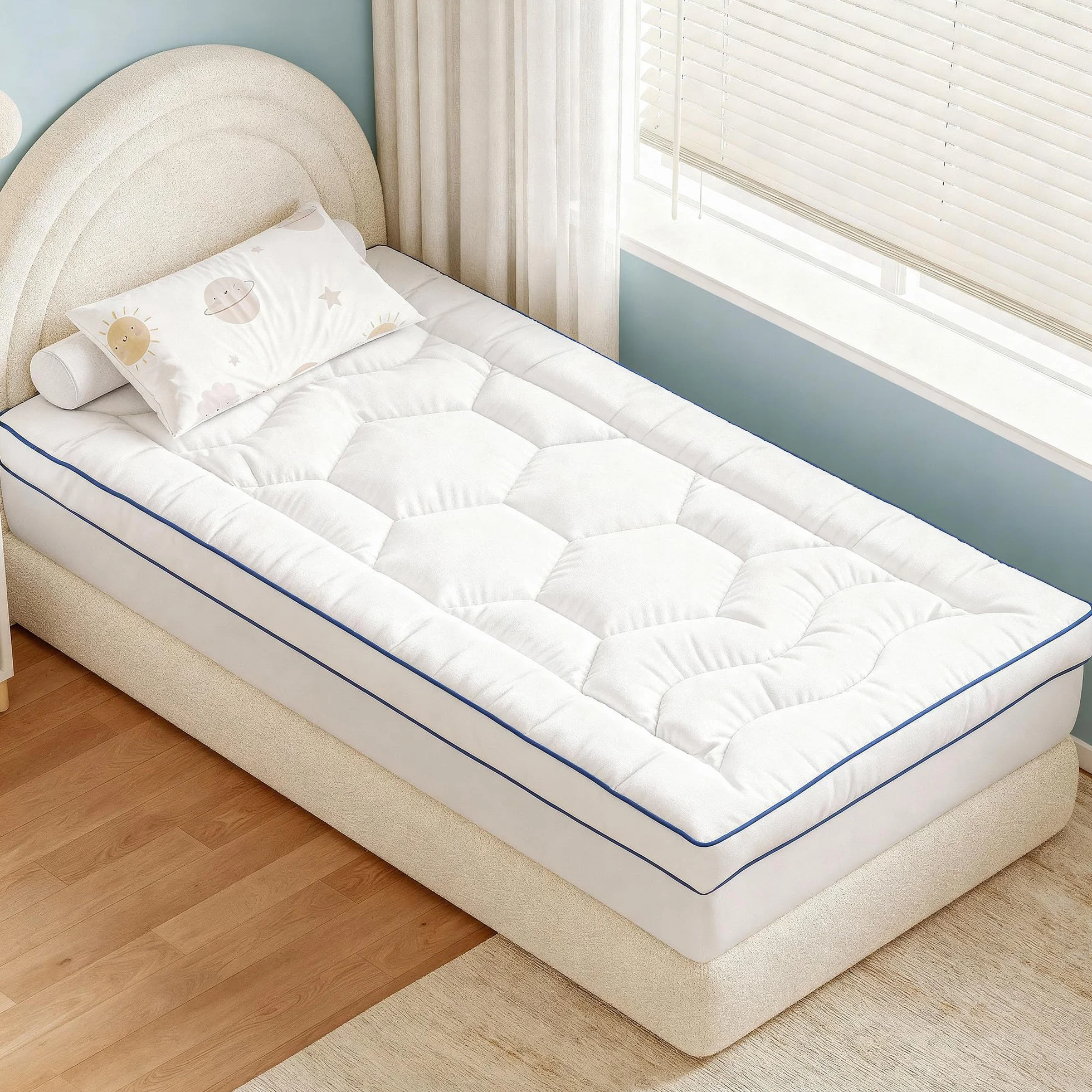 Topper para colchones de 90 x 190 x 8 cm, Protector de colchón Suave, sobrecolchón con Bolsillos, colchón Mate, para colchones Duros, Camas con somier, Cama de, Peso del Relleno 1000g