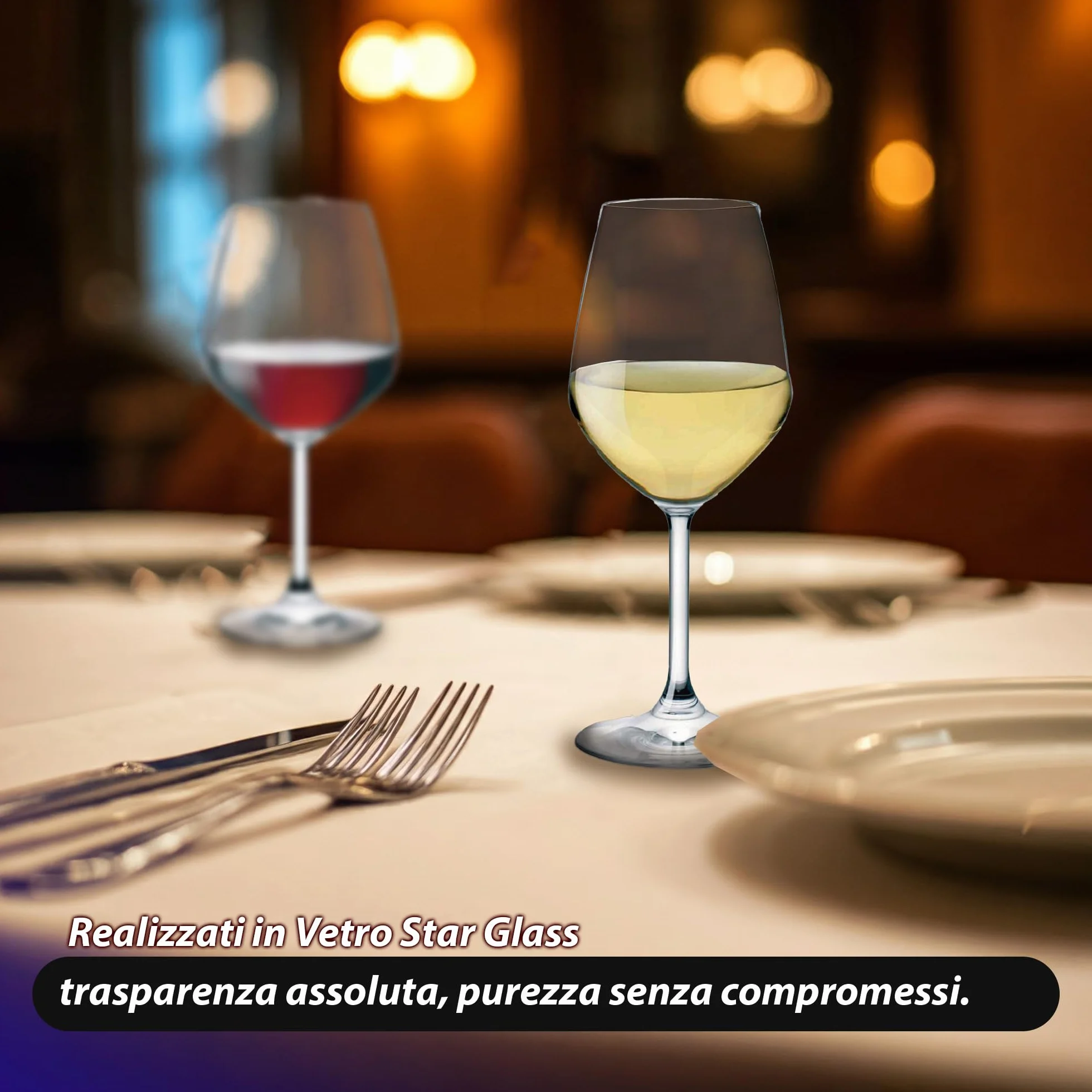 Sicignano | Juego de copas de vino tinto CL.53 + vino blanco 43,5 cl.43,5 Divino de cristal para 6 personas, transparentes, aptas para lavavajillas – regalo cubo champán negro 2 botellas, Made in