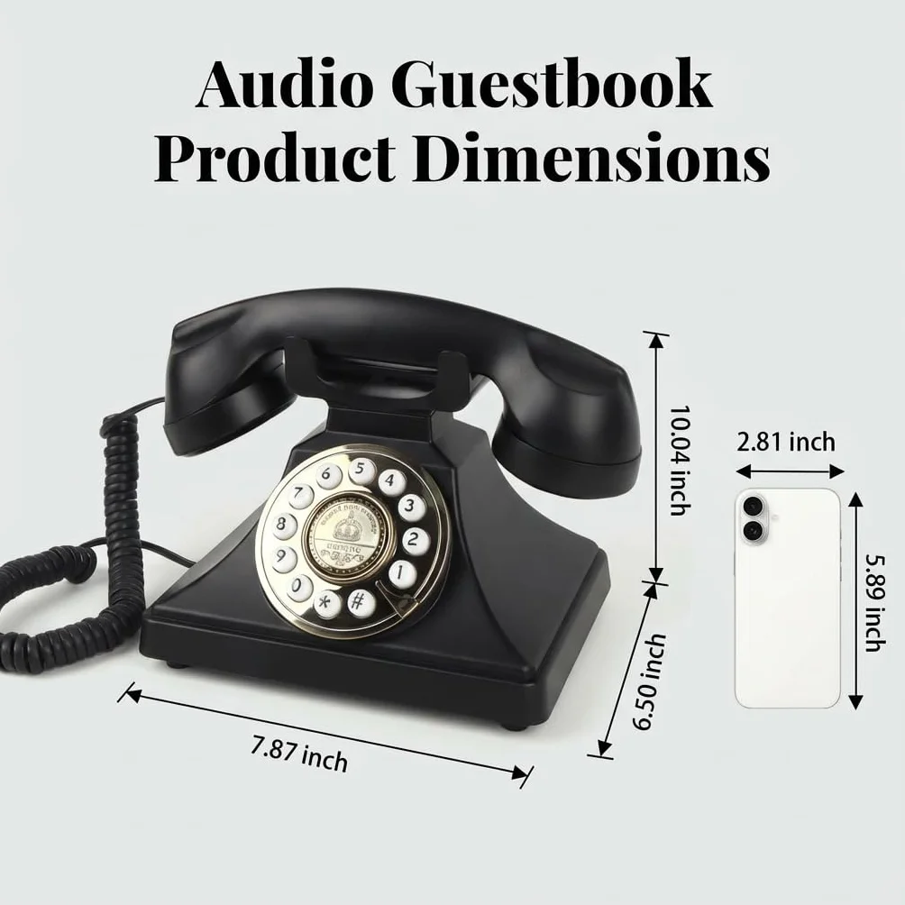 Libro de visitas de audio para boda, teléfono retro inalámbrico, grabación de mensajes de voz personalizados para bodas, fiestas y banquetes, estilo clásico, baja radiación, negro