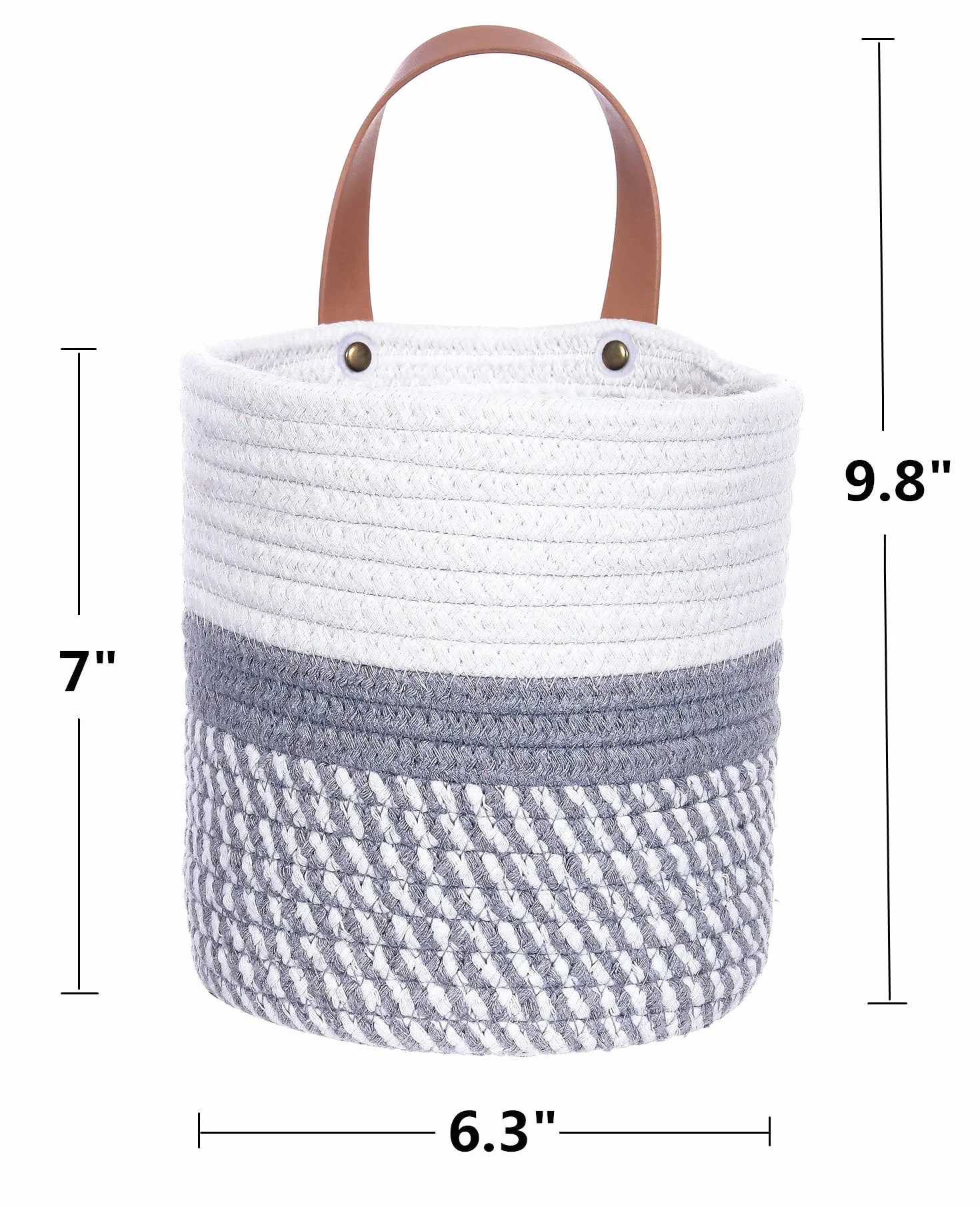 Cestas de almacenamiento para colgar en la pared – Pequeños cubos de almacenamiento de cuerda de algodón tejida – Cesta organizadora para plantas, toallas, juguetes – 16 x 17,78 cm (blanco y gris)