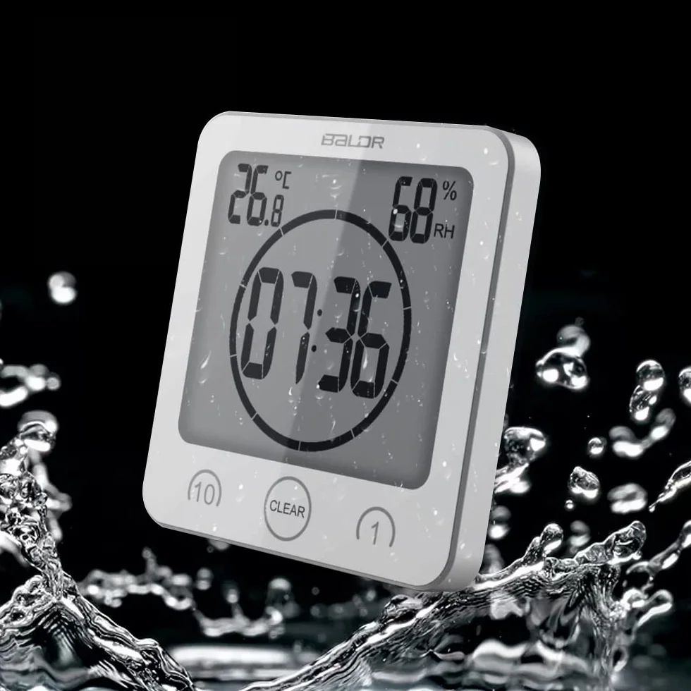 Reloj de ducha digital con temporizador, pantalla LCD grande táctil y temperatura para baño