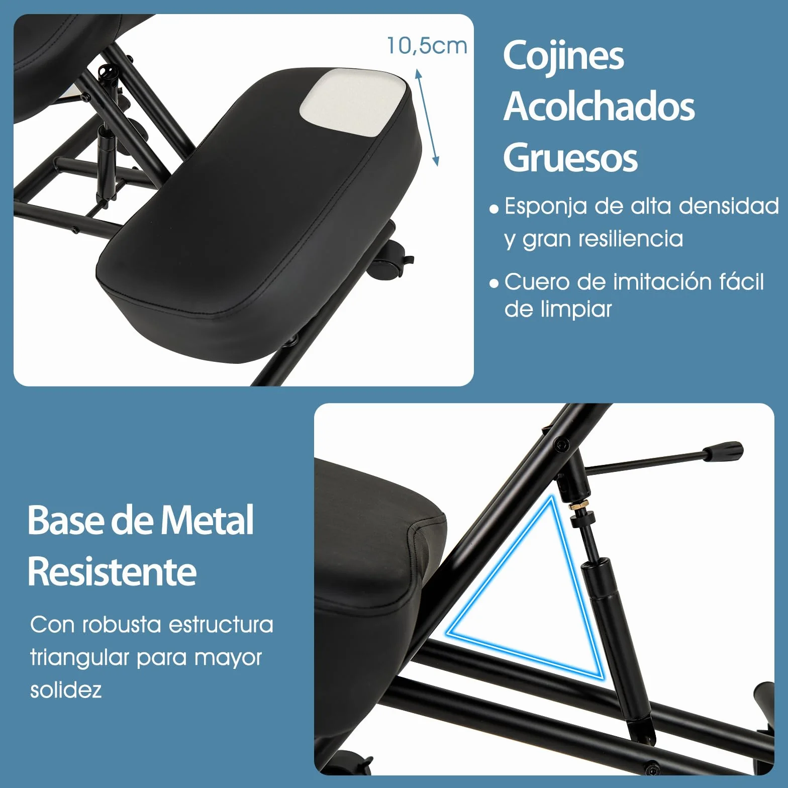 COSTWAY Silla Ergonómica Rodillas con Respaldo, Ajustable en Altura, Taburete Corrector de Postura con Asiento Inclinado, Silla Oficina con Ruedas Universales Bloqueables, 64,5-84,5 x 46 x 87-103 cm