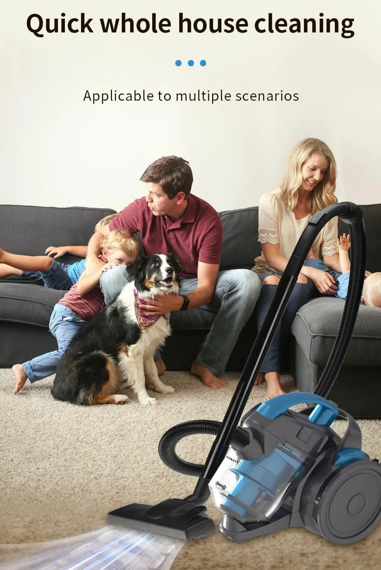 Aspirador cilíndrico Potente sin Bolsa de 2000 W, contenedor de Polvo fácil de vaciar, Compacto y portátil, Limpieza multisuperficie, Capacidad de 1,5 litros, para Uso doméstico, Piso, lechada