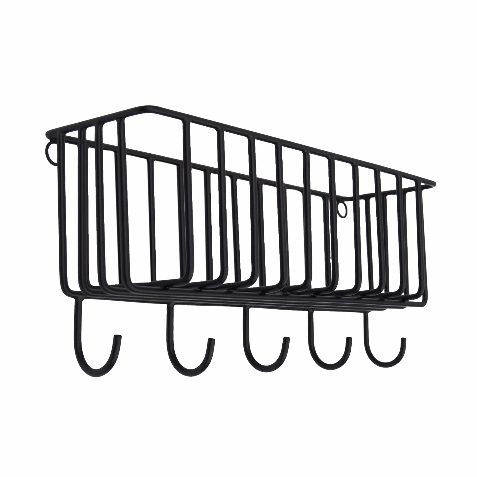 Cesta de almacenamiento Fynn con gancho negro de 30 x 13 cm, soporte para utensilios de cocina, estante para especias