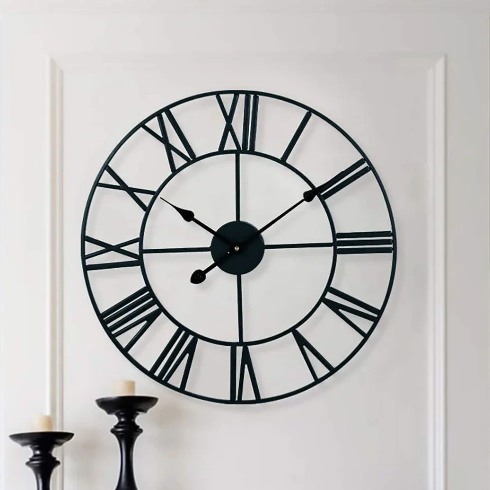 Reloj De Pared, Reloj De Exterior, Reloj De Jardín, Reloj De Pared De Estilo Industrial Europeo con Grandes Números Romanos, Reloj De Pared Silencioso De Metal para El H,40cm