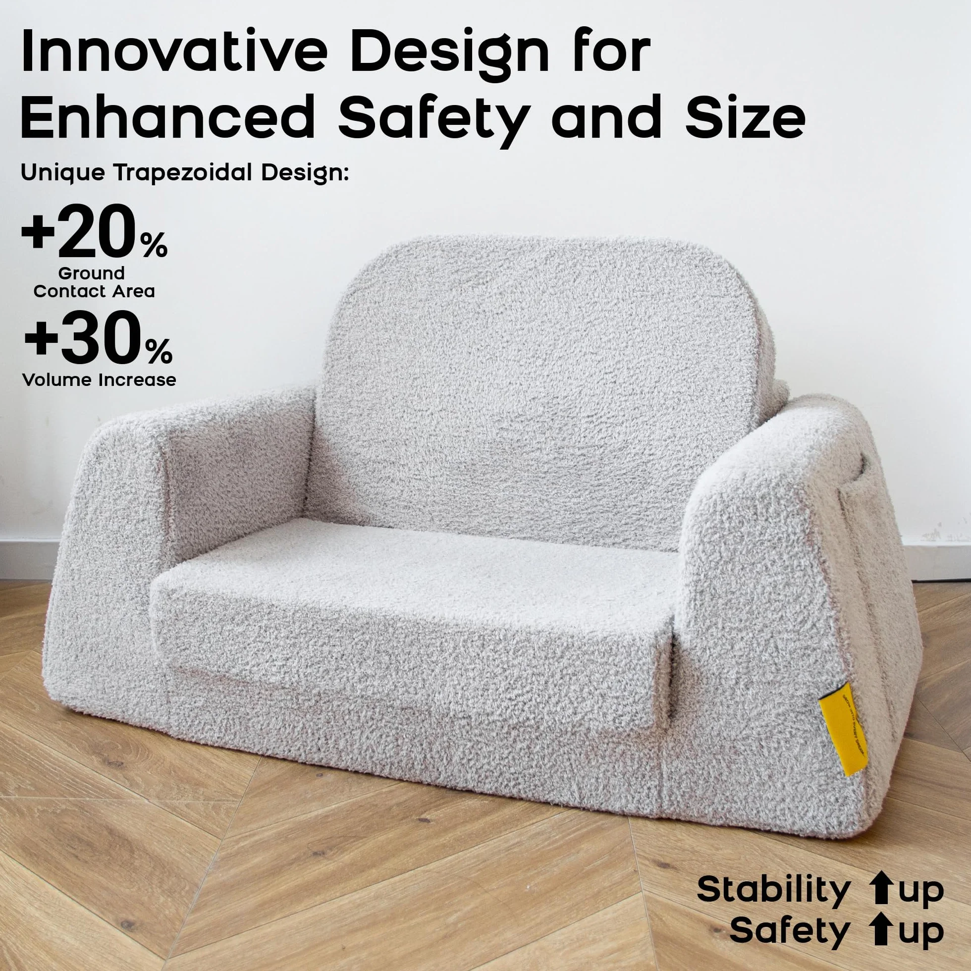 BanaSuper Sofá Cama Infantil 2 en 1, Sillón Convertible y Cama Plegable para Niños, Tejido Sherpa Suave, Funda Desenfundable Lavable, Regalo del Niño y Cumpleaños, Gris