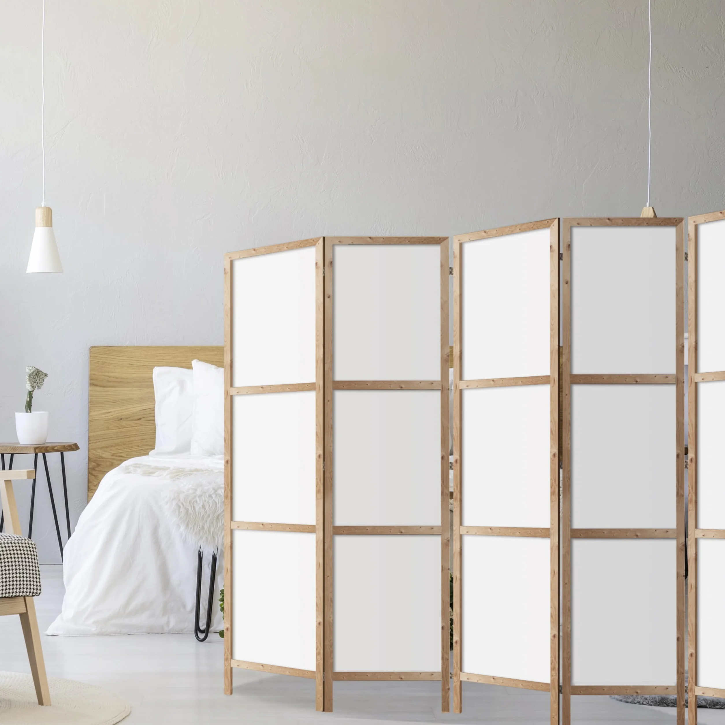 Biombo Separador de Ambientes Unilateral - en Estilo Japonés - Biombos Separadores de 5 Paneles - Biombos Decorativos para Divisor Ambientes - sin Motivo - 225x172cm