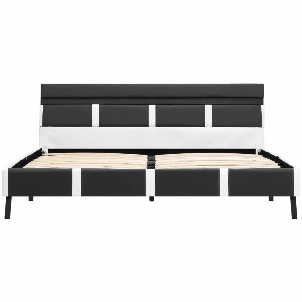 Estructura de cama con LED y piel sintética, 140 x 200 cm, moderna, color gris y blanco, para jóvenes y dormitorios