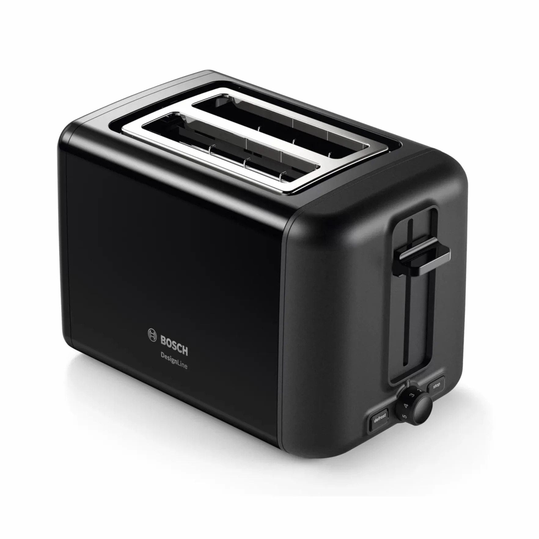 Bosch TAT3P423GB DesignLine Tostadora de acero inoxidable, dos rebanadas - Negro