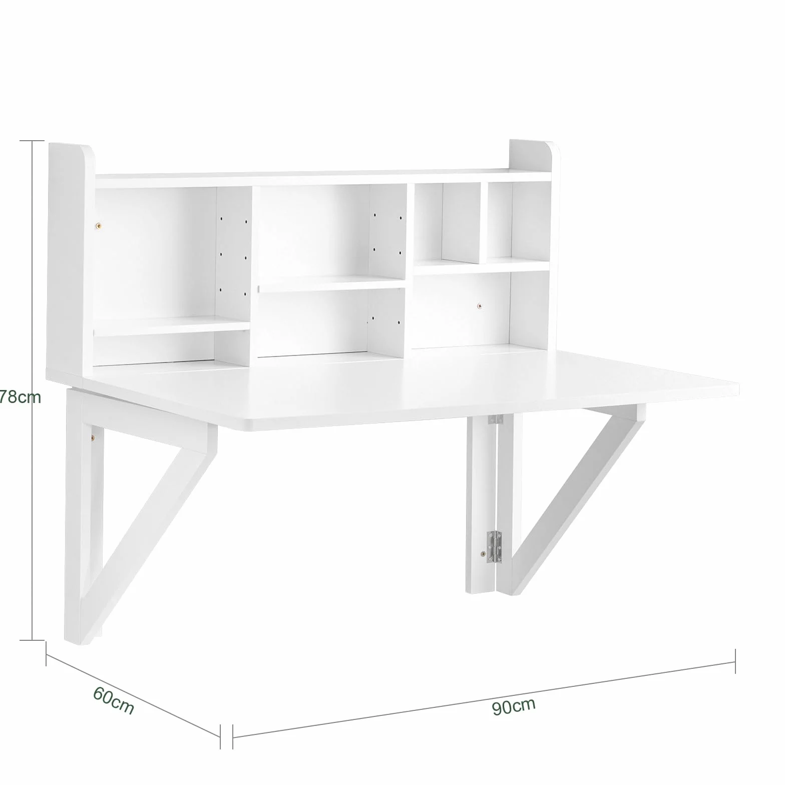 SoBuy Mesa Plegable de Pared con estantería, Mesa de Cocina Plegable Auxiliar, Mesa Comedor Blanca para Cocina pequeña, Mesa de Pared abatible 90x60 cm, 90x78x60 cm FWT07-II-W