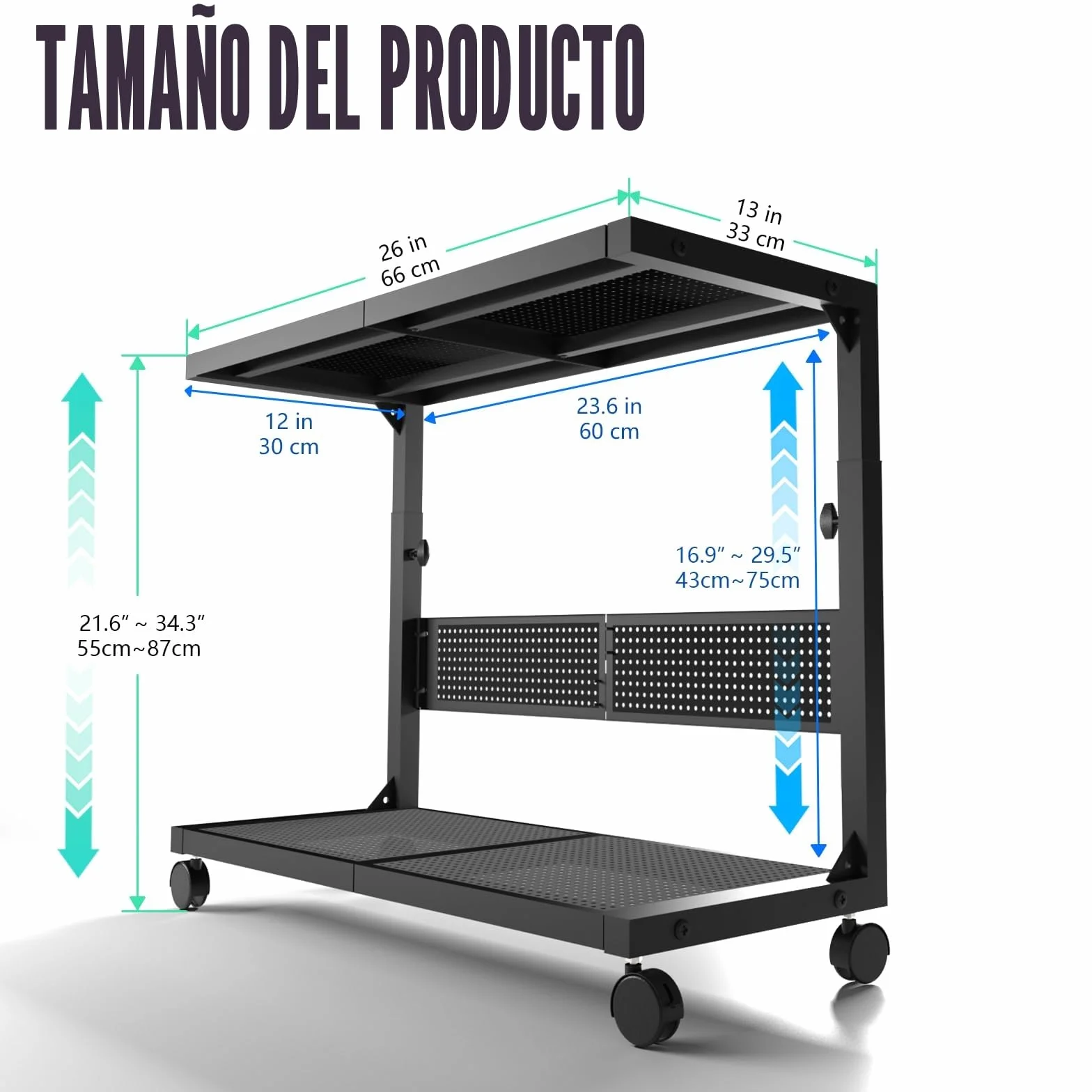 Moricher - Soporte para torre de computadora - Altura ajustable de 2 niveles ATX-Case, soporte para PC, estante para impresora, tablero de clavijas con ruedas giratorias y alfombrilla de ratón para