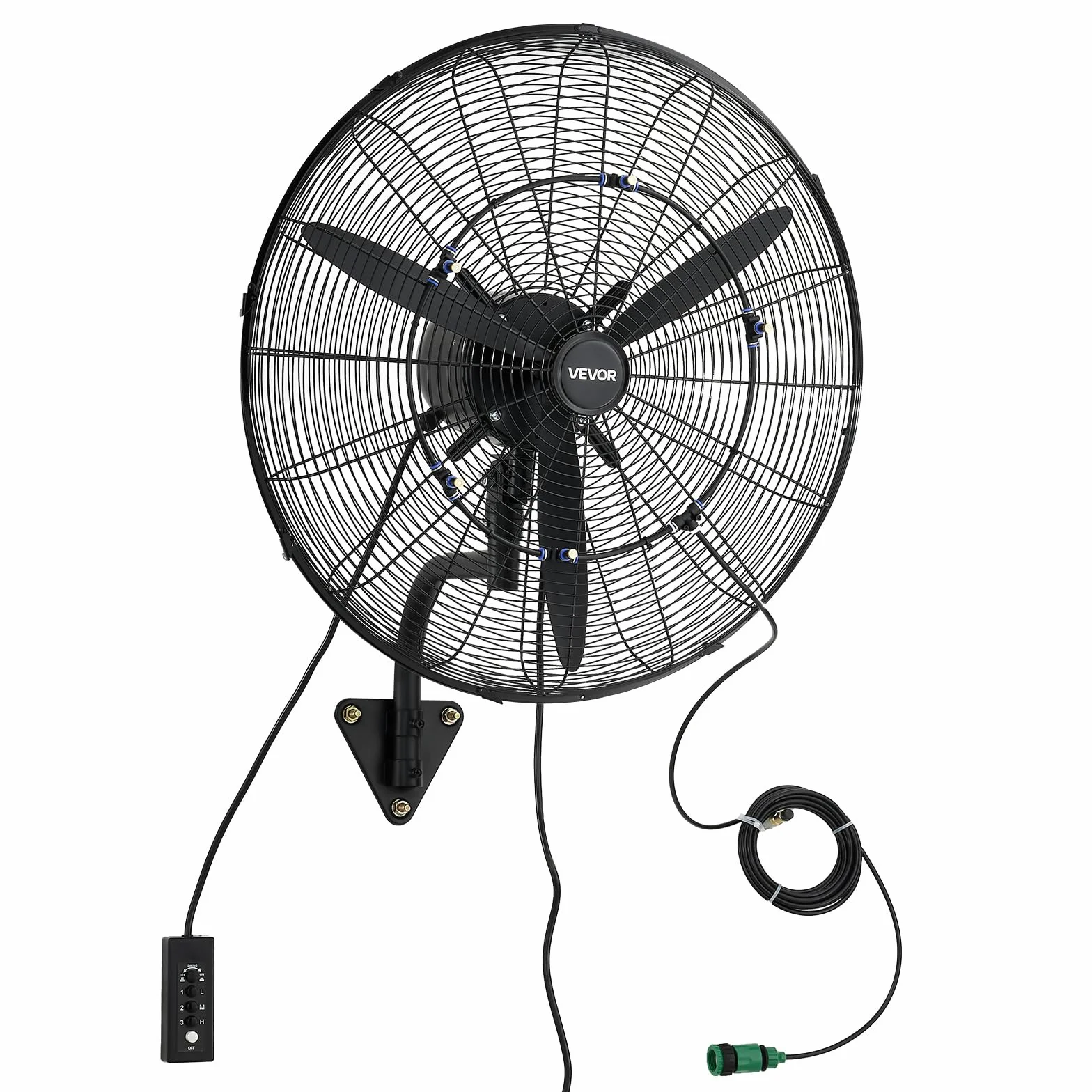 VEVOR Ventilador de Pared con 3 Velocidades, Nebulización, Motor de Cobre, IP44, Ángulo Ajustable, Ventilador Industrial Oscilante de Acero al Carbono para Exterior, Taller, Invernadero, Ganadería