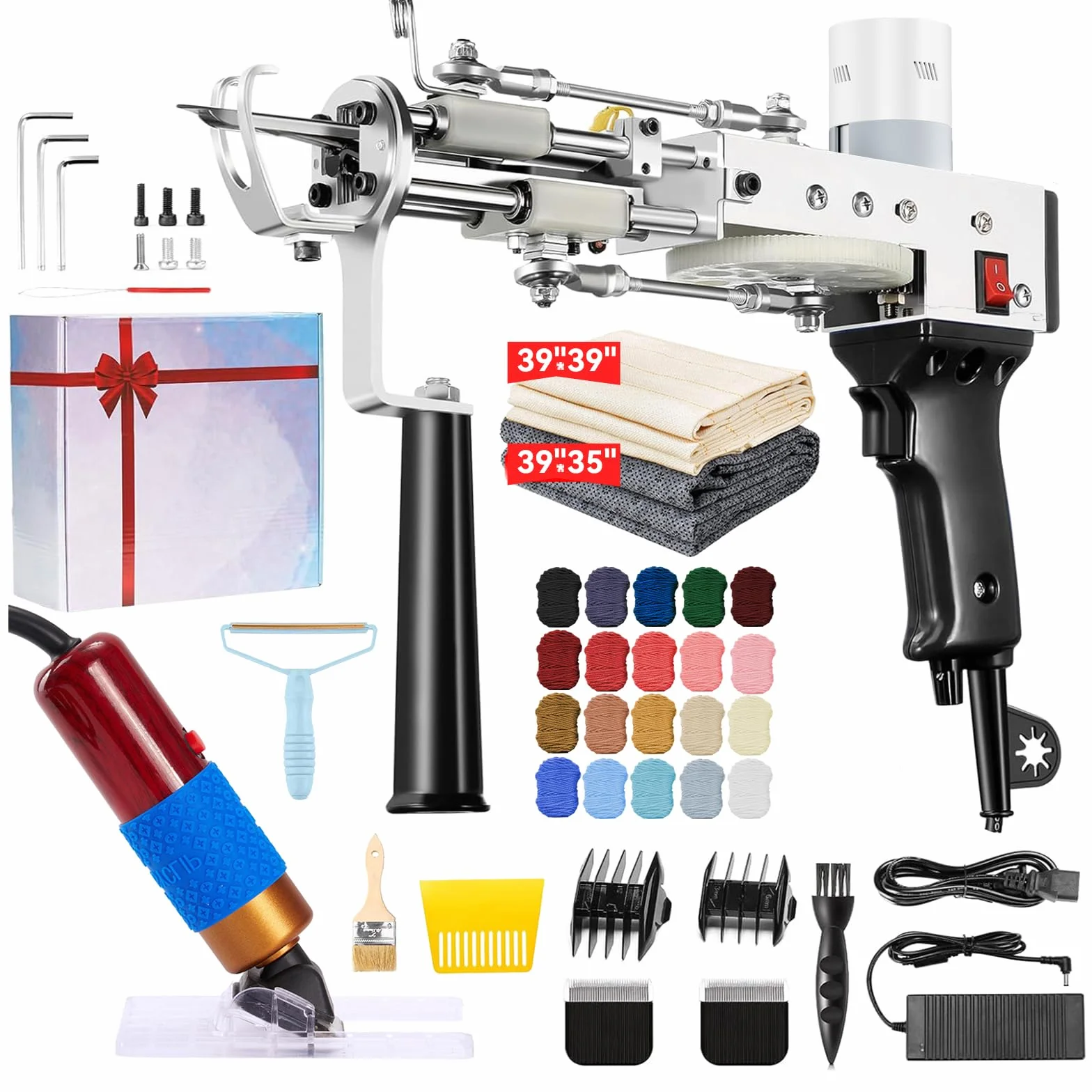 BESGEER Pistola Tufting Kit Completo con Recortadora, Tufting Gun Starter Kit with Tufting Trimmer, Máquina Tufting para Pelo Corto y Bucle, 2 in 1 Cut & Loop Pile Tufting machine(Negro)