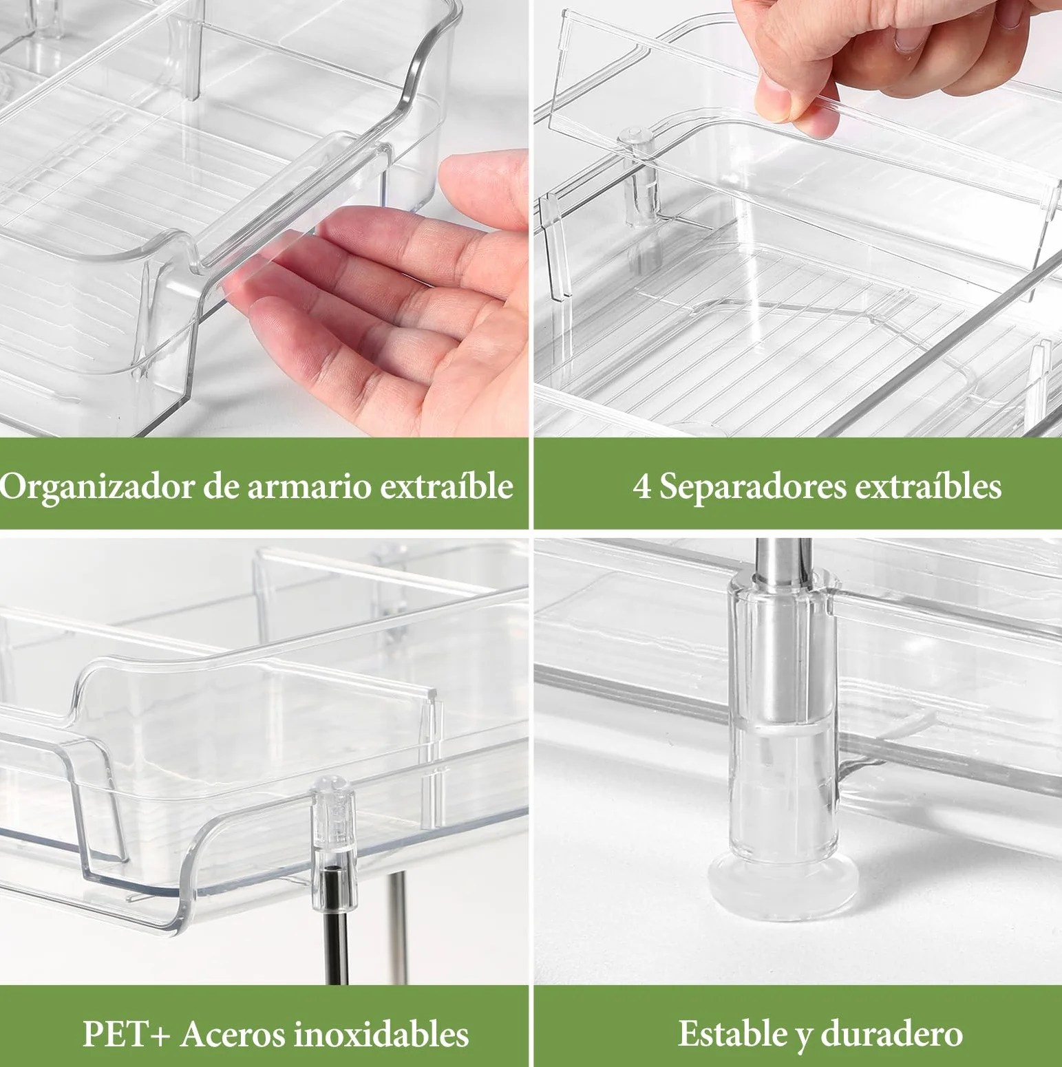 2 Paquete Organizador Cocina Debajo del Fregadero, 2 Niveles Extraíble Estante Almacenamiento, Maquillaje, Baño, Productos de Limpieza, Cajones
