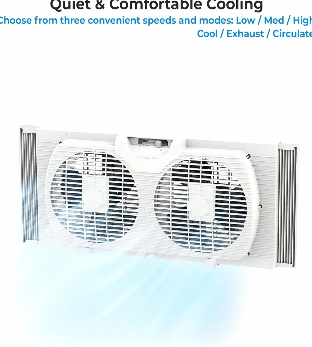 EZ-CHILL Ventilador de ventana doble de 22,9 cm con control de flujo de aire reversible manualmente, expansores de bloqueo automático, 2 velocidades, ventilador doble, escape, flujo de aire de 3 m/s
