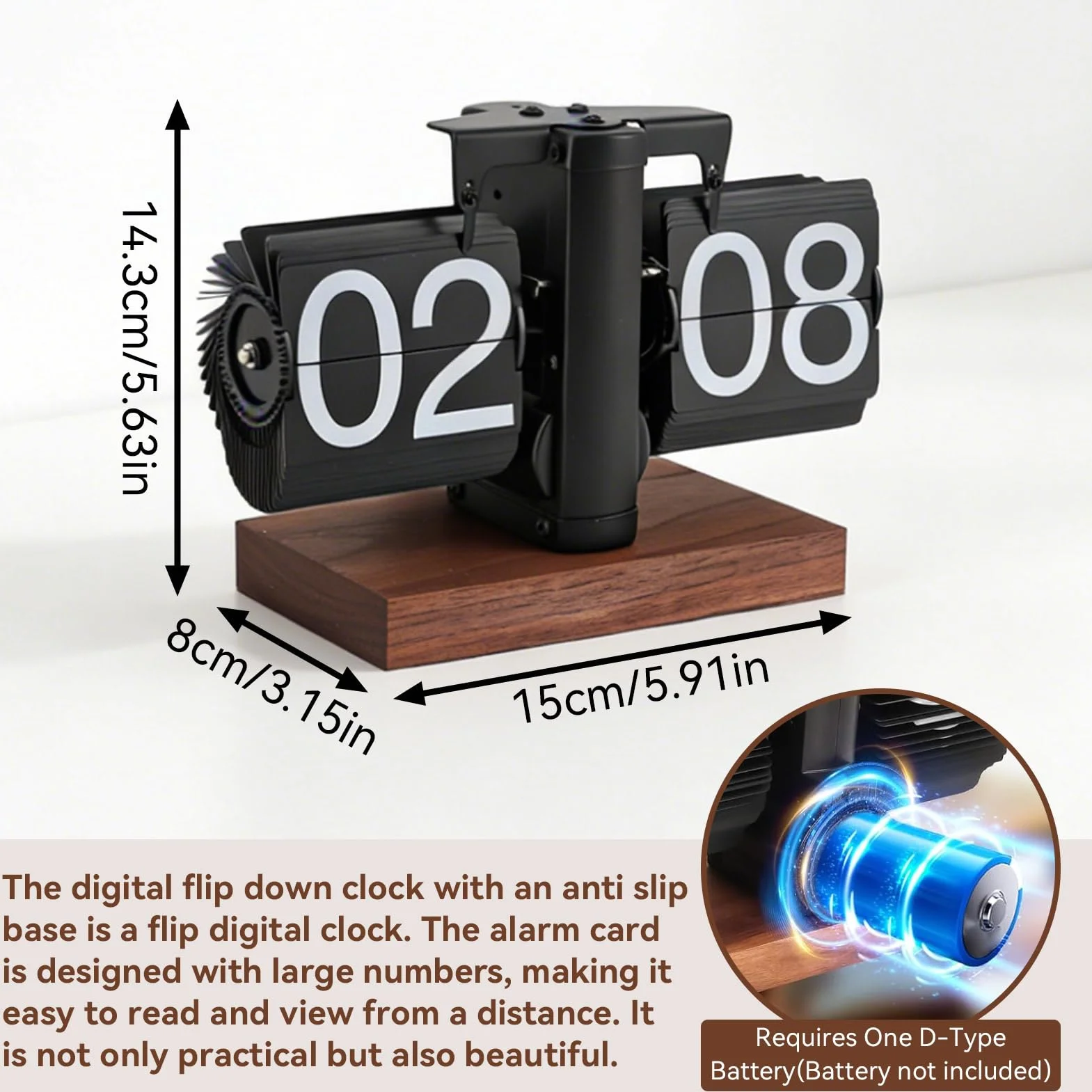 HERCHR Reloj Digital Abatible Vintage, Reloj de Escritorio Retro con Base de Madera, Reloj Despertador de 24H con Engranajes Internos