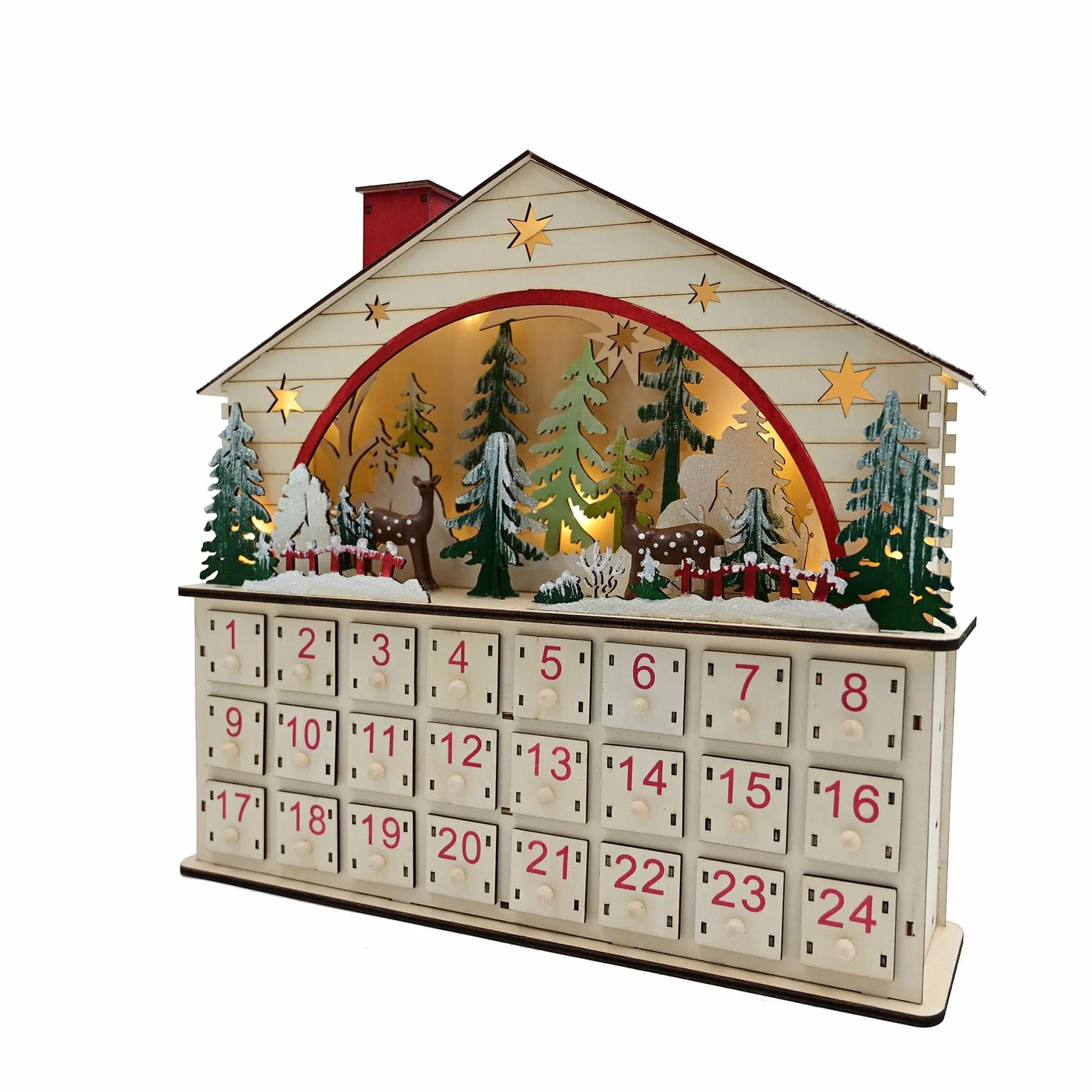 Calendario de Adviento de Madera Hecho a Mano con Luces LED, Cuenta Regresiva navideña con Pilas Decoración navideña Calendario de Adviento LED navideño de Madera con batería Hecho a Mano