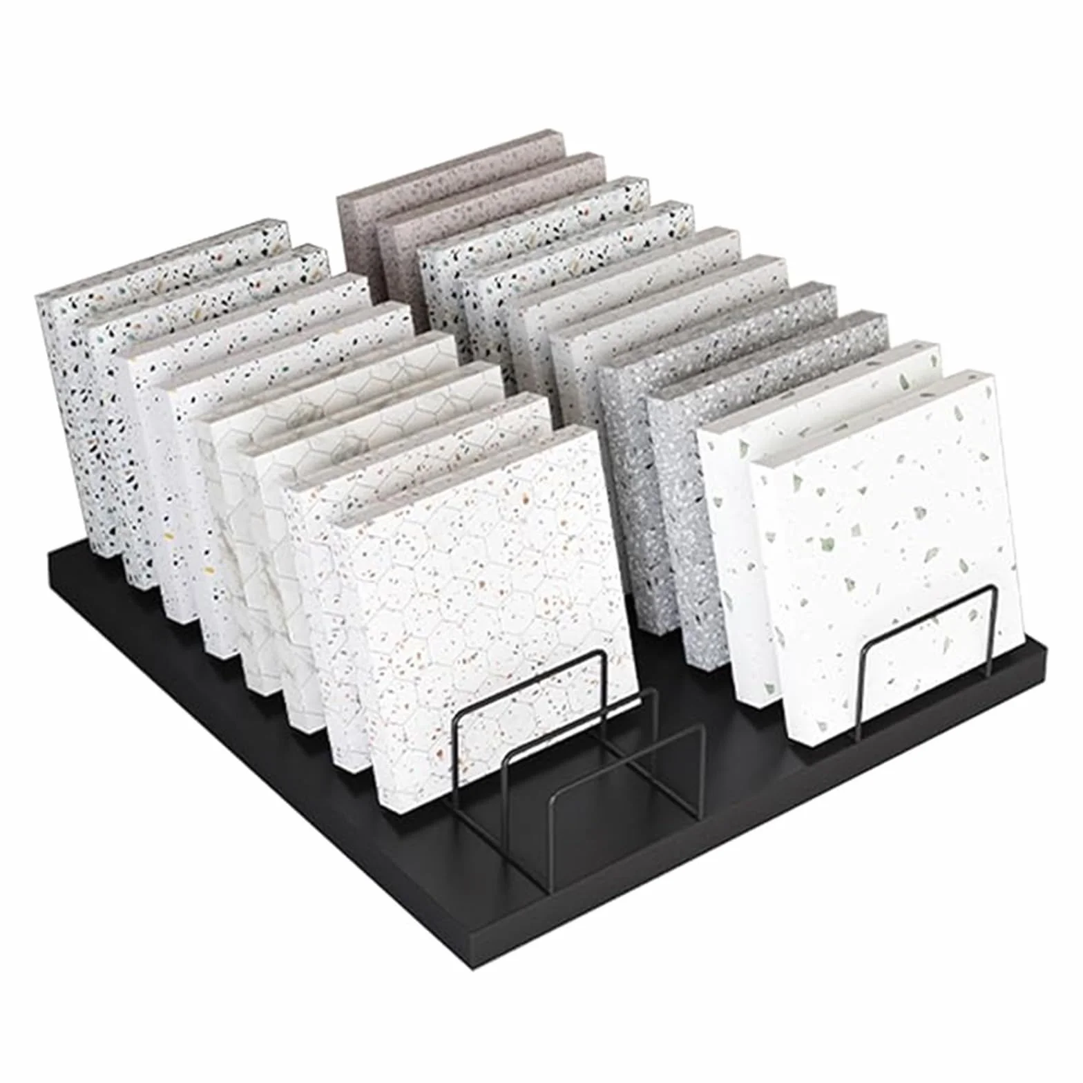 Muestrario de materiales de construcción Expositor de sobremesa con 10/ 20/ 30 ranuras para tarjetas, Muestrario de Vidrio de Gran Capacidad, Negro / Blanco / Oro Metal Azulejos de Cerámica Puerta de