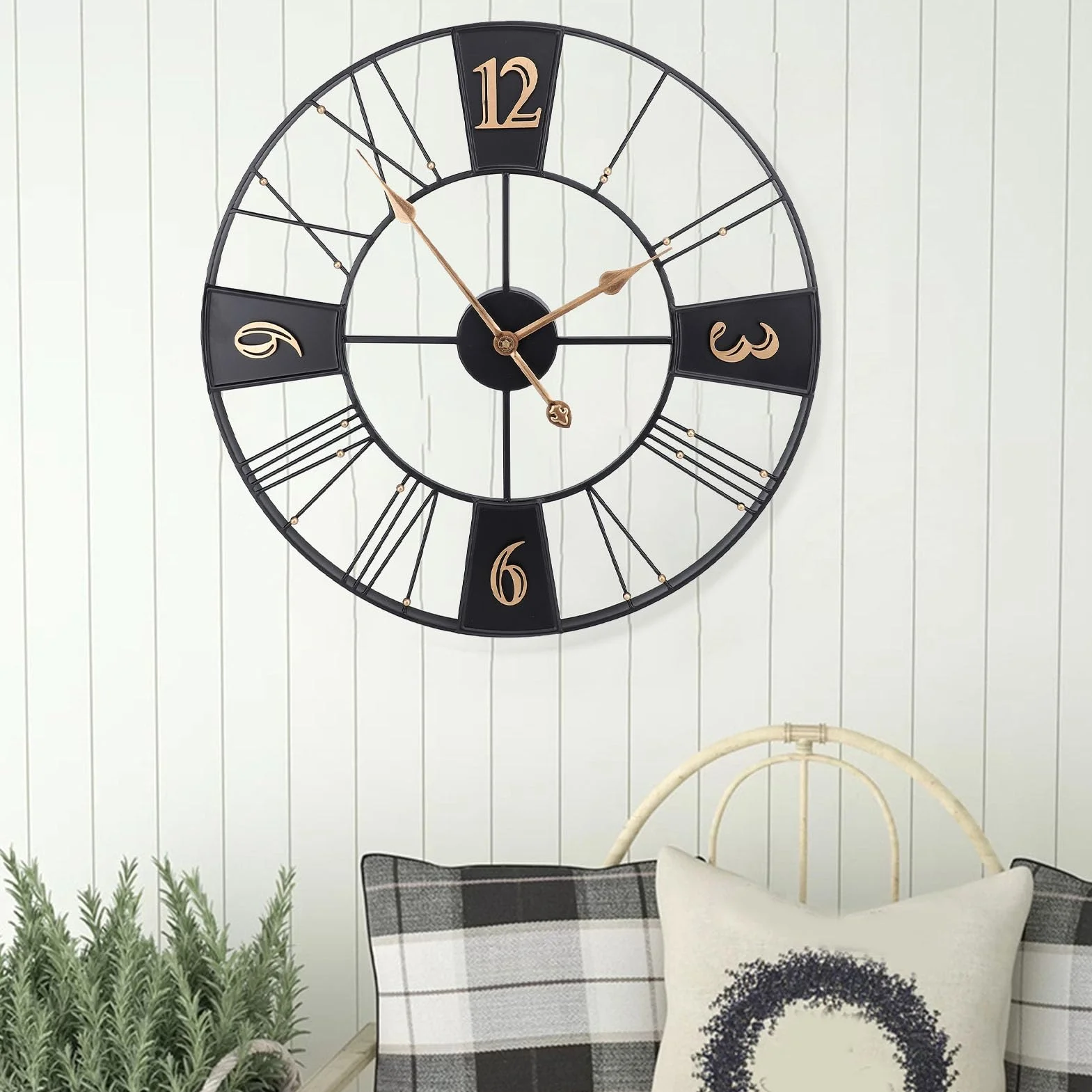 Reloj de Pared Industrial Retro, Diseño Vintage, Reloj Silencioso de Metal para Sala de Estar y Oficina, 23,62 Pulgadas