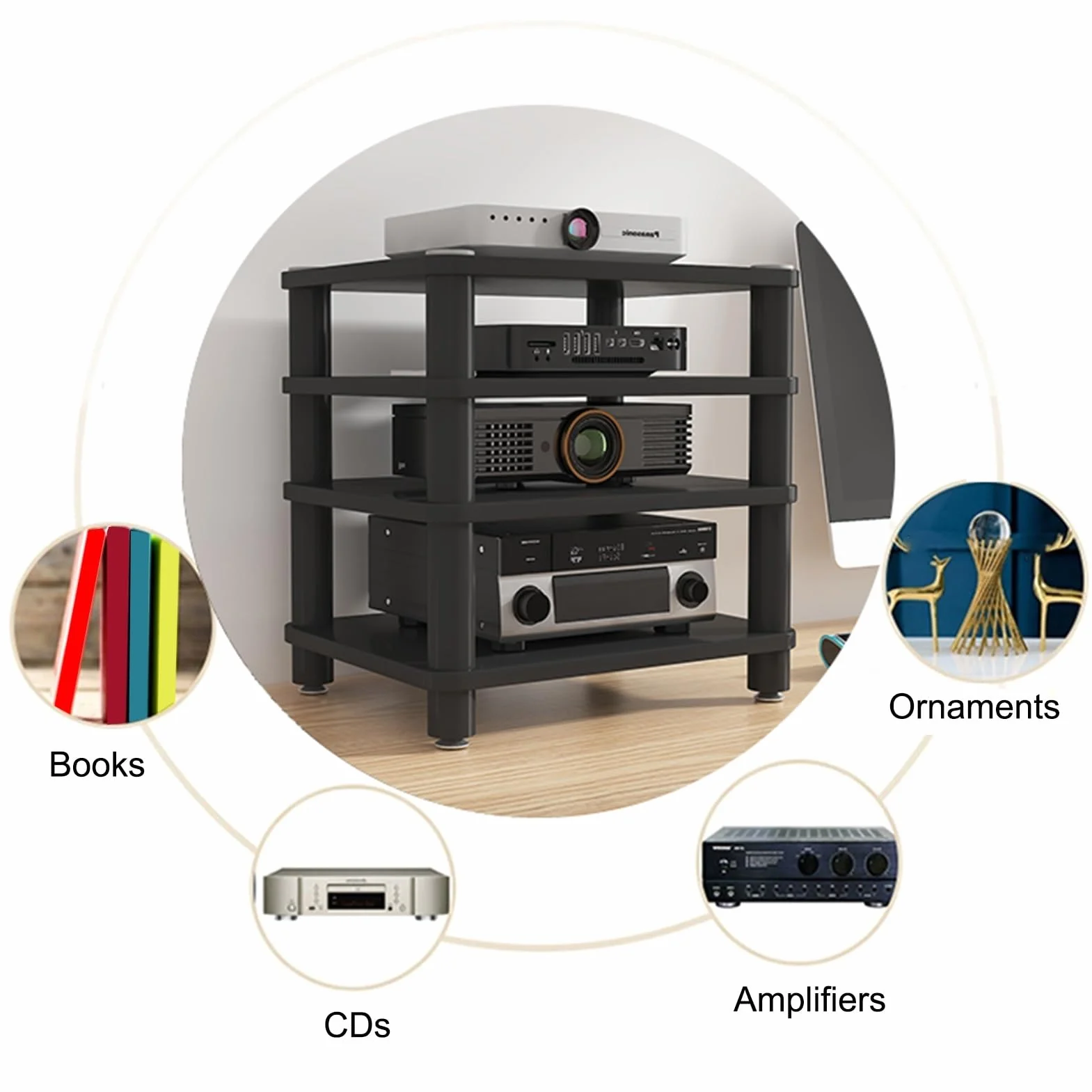 Moderno soporte para gabinete AV, estante para reproducción de discos, soporte de CD/DVD para consolas de juegos y cajas de TV, amplio espacio, marrón, 50 x 47 cm