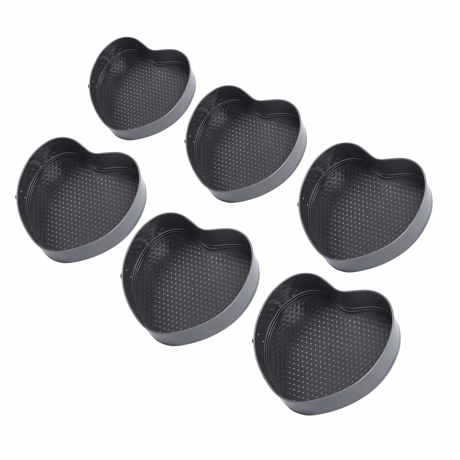 Juego de 6 moldes desmontables con forma de corazón, antiadherentes y de apertura lateral; molde para hornear en acero inoxidable con calentamiento uniforme y cierre a presión,