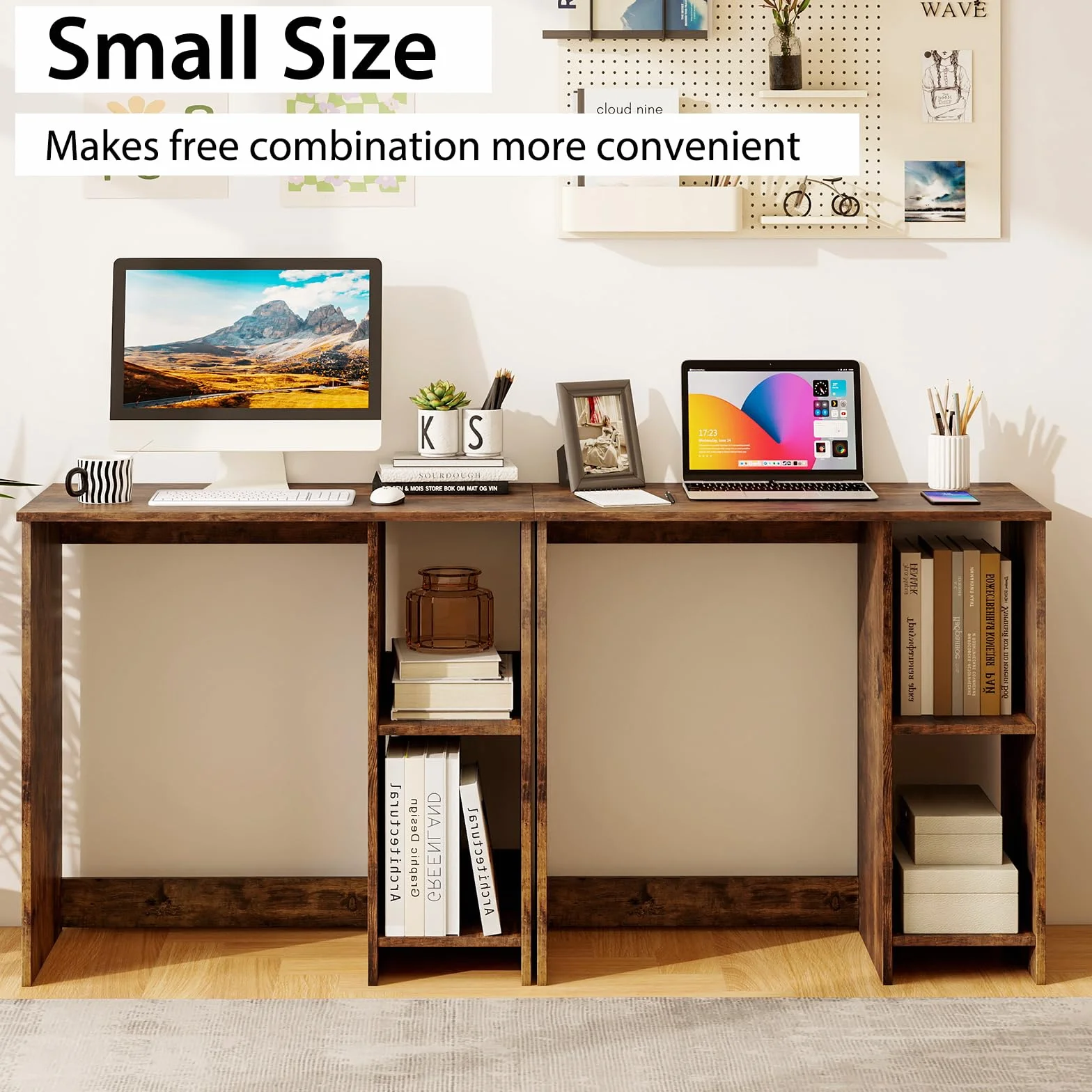 GIANTEX Escritorio de Ordenador con 2 Estantes Laterales, Mesa de Trabajo con Diseño Compacto, 80 x 40 x 74 cm, Escritorio de Madera para Oficina, Dormitorio, Estudio (Marrón)