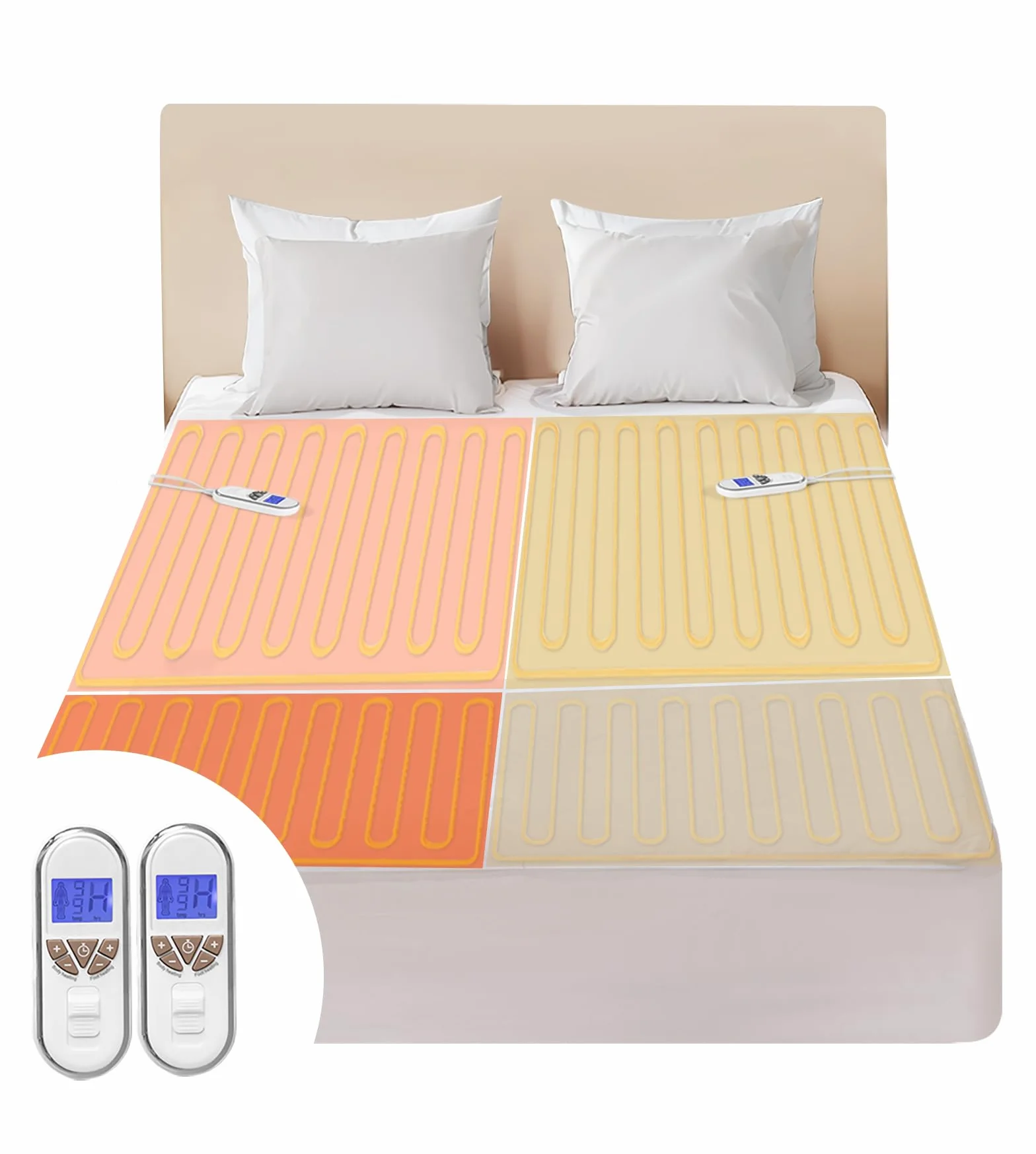 Manta eléctrica de lujo para cama King, manta eléctrica bajera totalmente ajustada, multizona, capa de confort de algodón, doble control, 9 niveles de calor, 10 ajustes de tiempo, lavable a